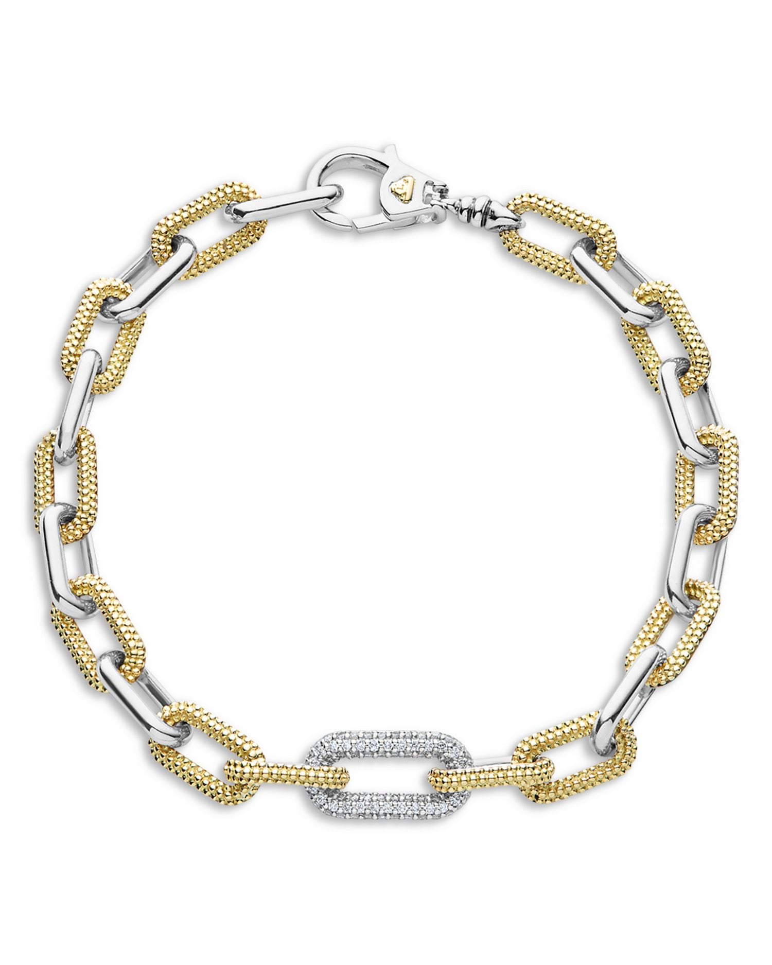 18K Yellow Gold & Silver Caviar Lux-Clip Diamond Link Bracelet - Exclusive