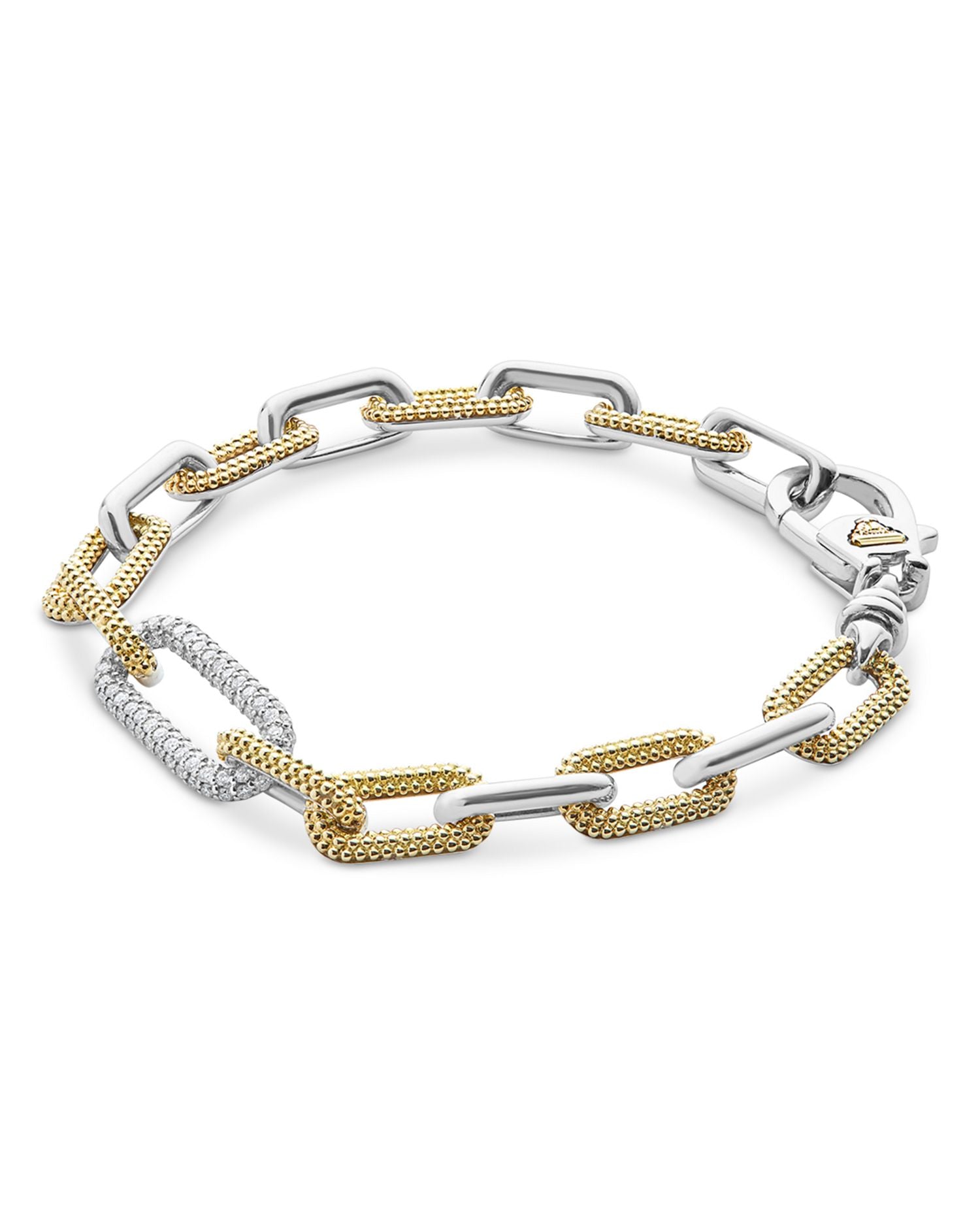 18K Yellow Gold & Silver Caviar Lux-Clip Diamond Link Bracelet - Exclusive