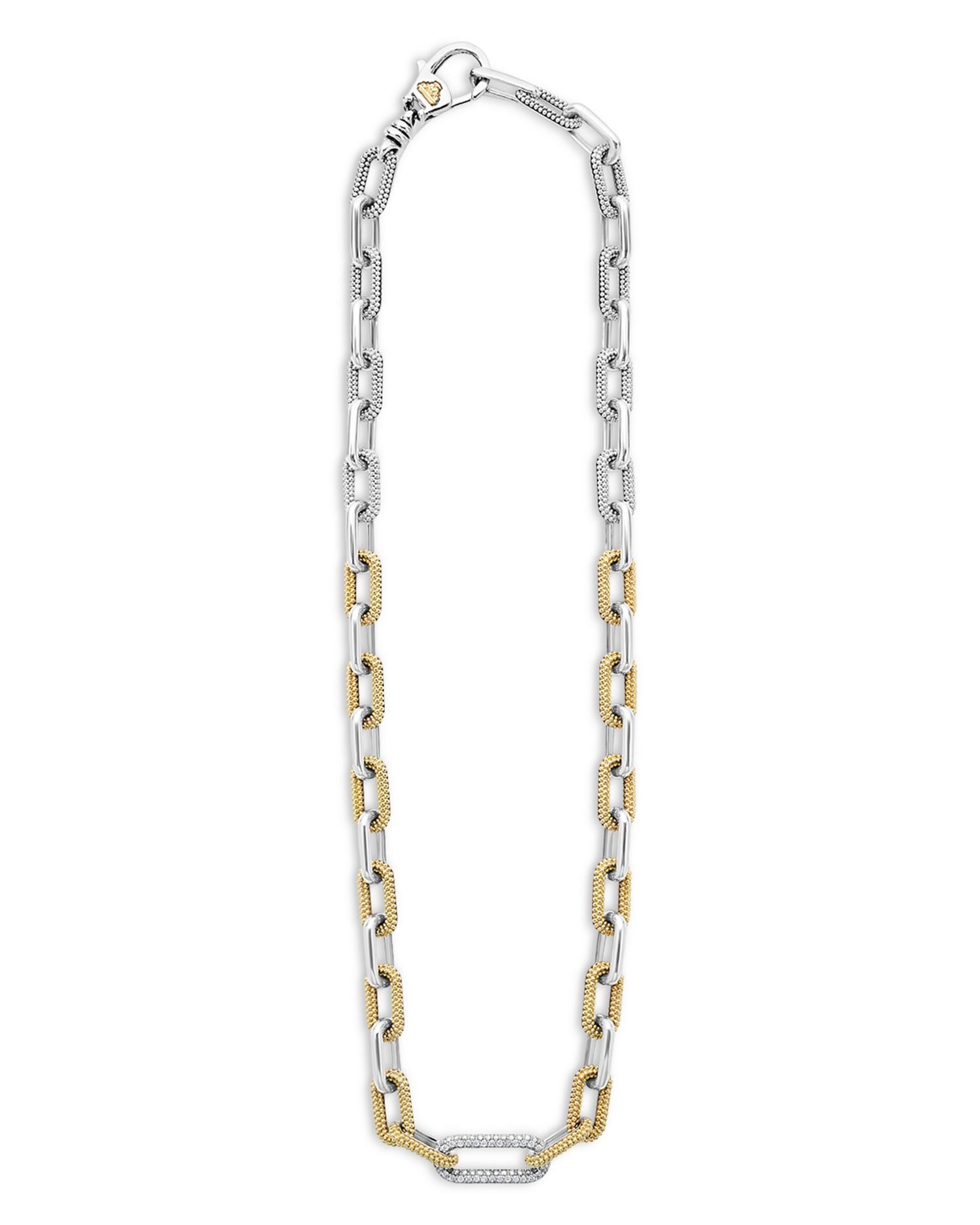 18K Yellow Gold & Silver Caviar Lux-Clip Diamond Link Necklace, 18' - Exclusive