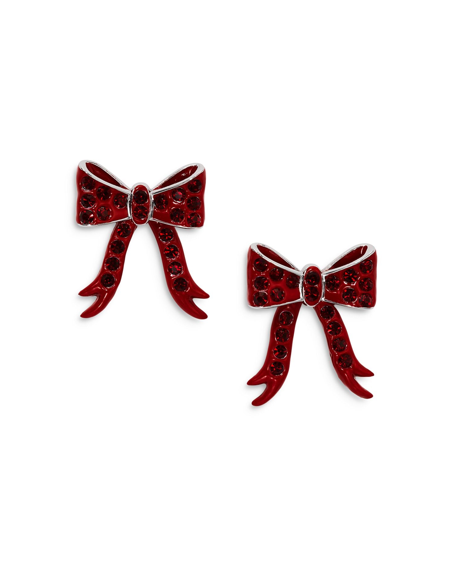 Holi-Daze Red Pavé Bow Front to Back Earrings in Rhodium Plated