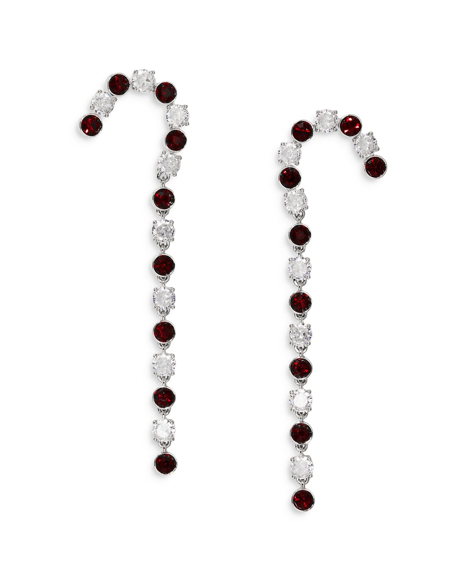 Holi-Daze Cubic Zirconia & Color Crystal Candy Cane Linear Drop Earrings in Rhodium Plated