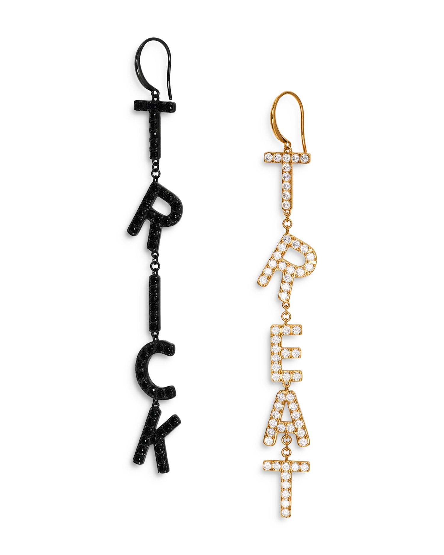 Haunt Couture Pavé Trick 'R Treat Mismatch Linear Drop Earrings in 18K Gold Plated & Ruthenium Plated