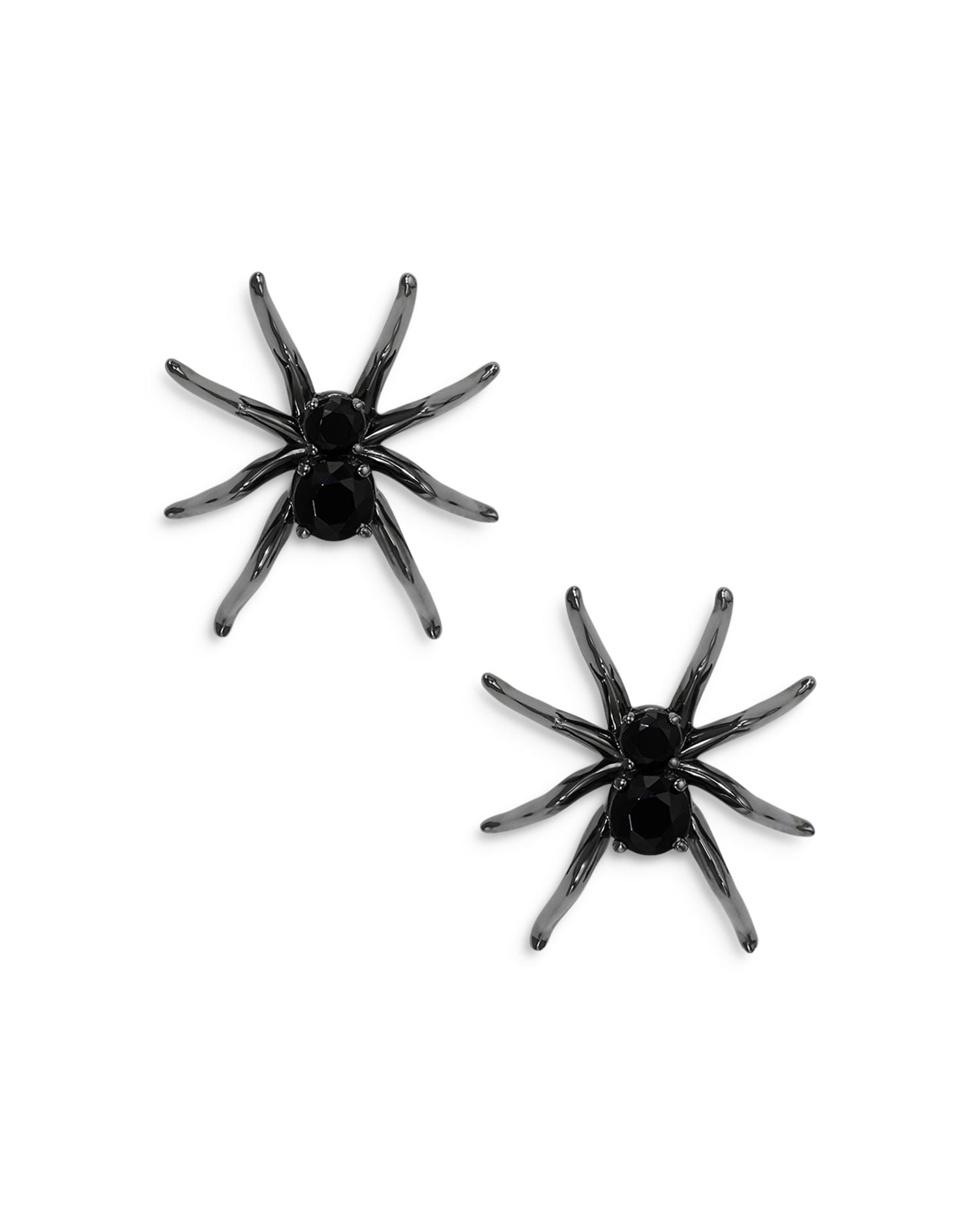 Haunt Couture Black Crystal Spider Stud Earrings in Ruthenium Plated
