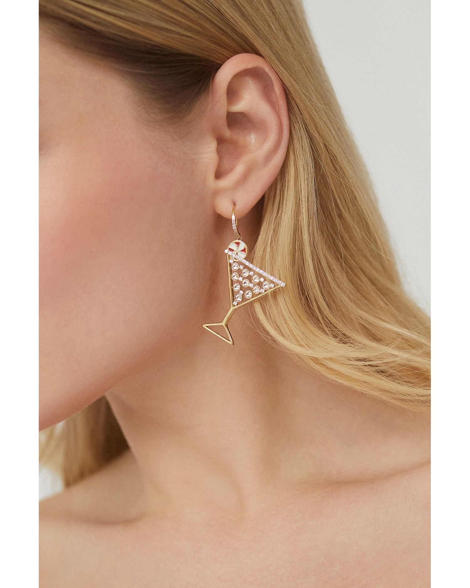 Holi-Daze Cubic Zirconia Peppermint Cosmo Drop Earrings in 18K Gold Plated