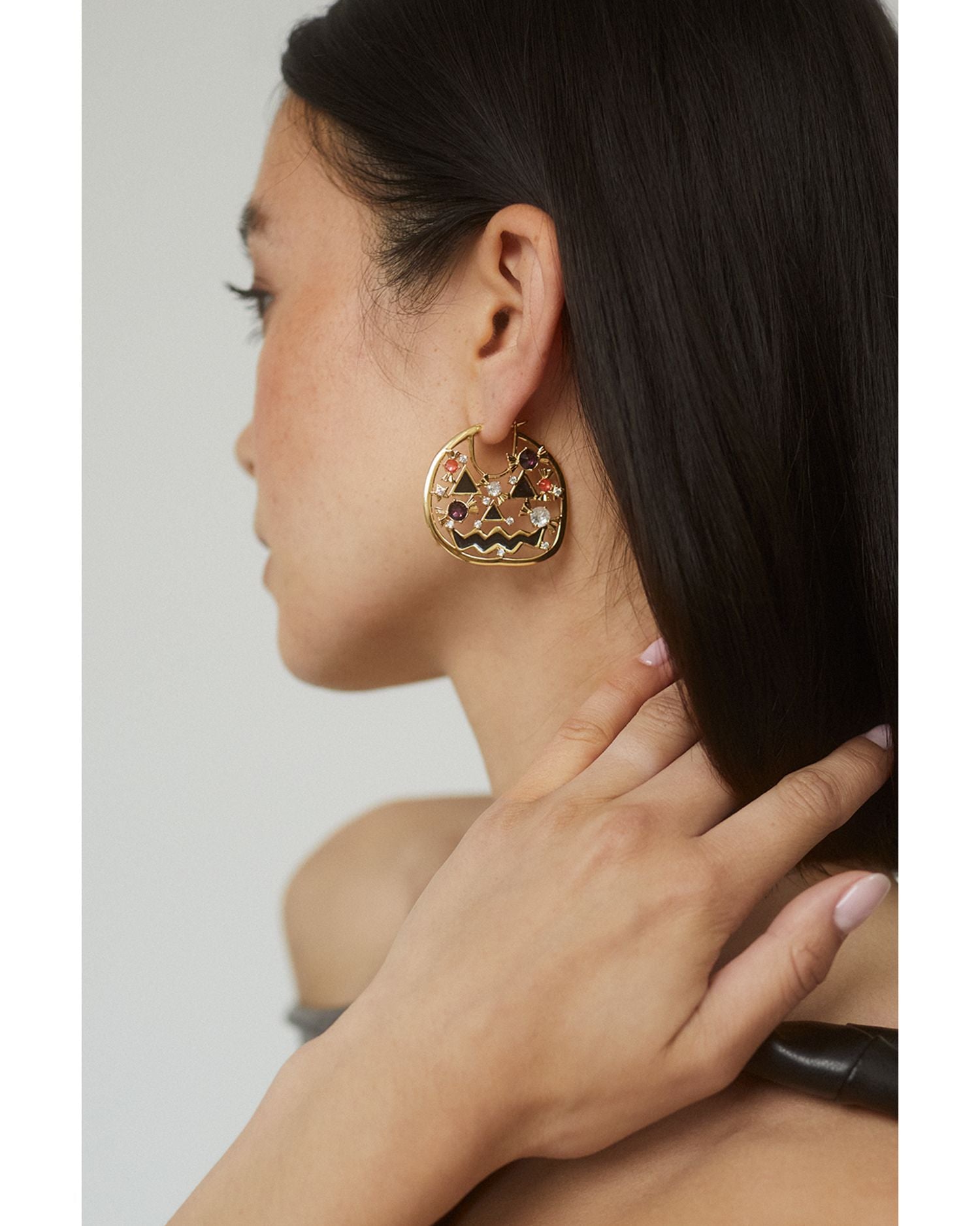 Haunt Couture Jack O' Lantern Hoop Earrings in 18K Gold Plated