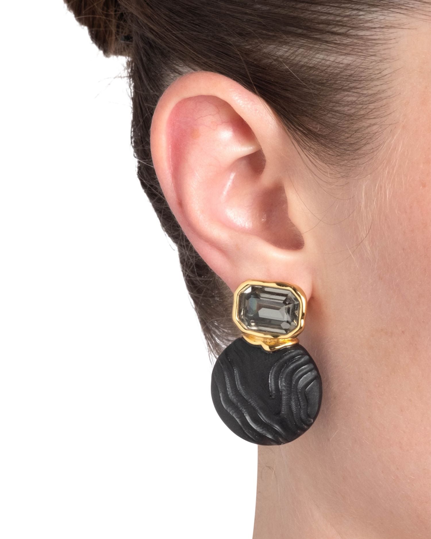 Madera Jet Crystal & Disc Drop Earrings in 14k Gold Plated