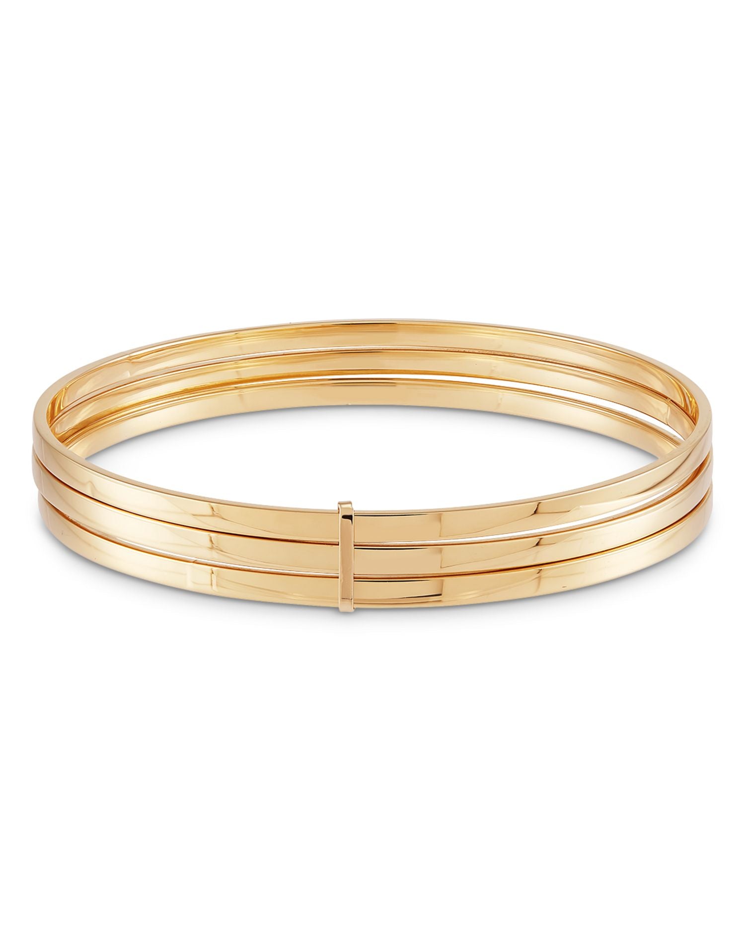 14K Yellow Gold Polished Trio Bar Slip Bangle Bracelet