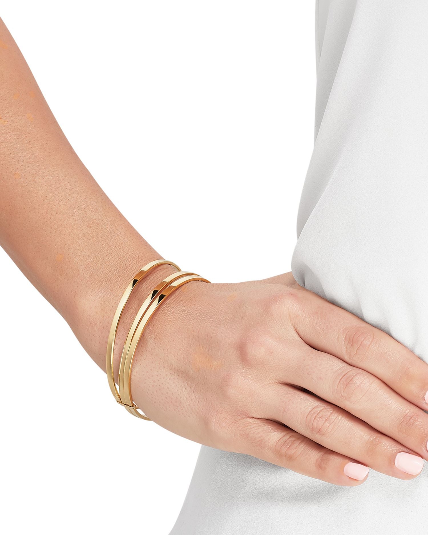 14K Yellow Gold Polished Trio Bar Slip Bangle Bracelet