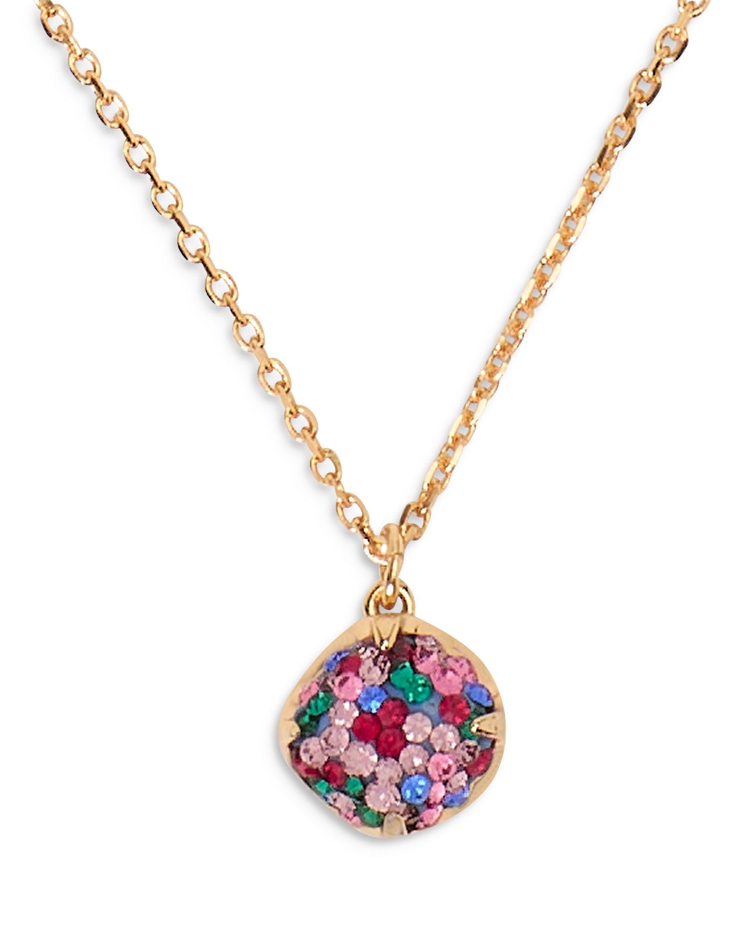 Multicolor Pavé Mini Pendant Necklace in Gold Tone, 16'-19'