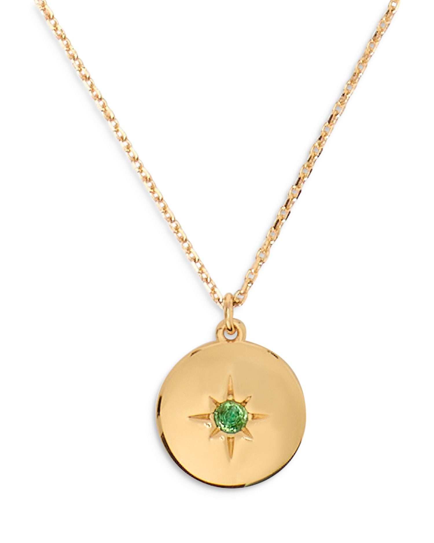 Green Pavé Star Loyalty Etched Medallion Pendant Necklace in Gold Tone, 16'-19'