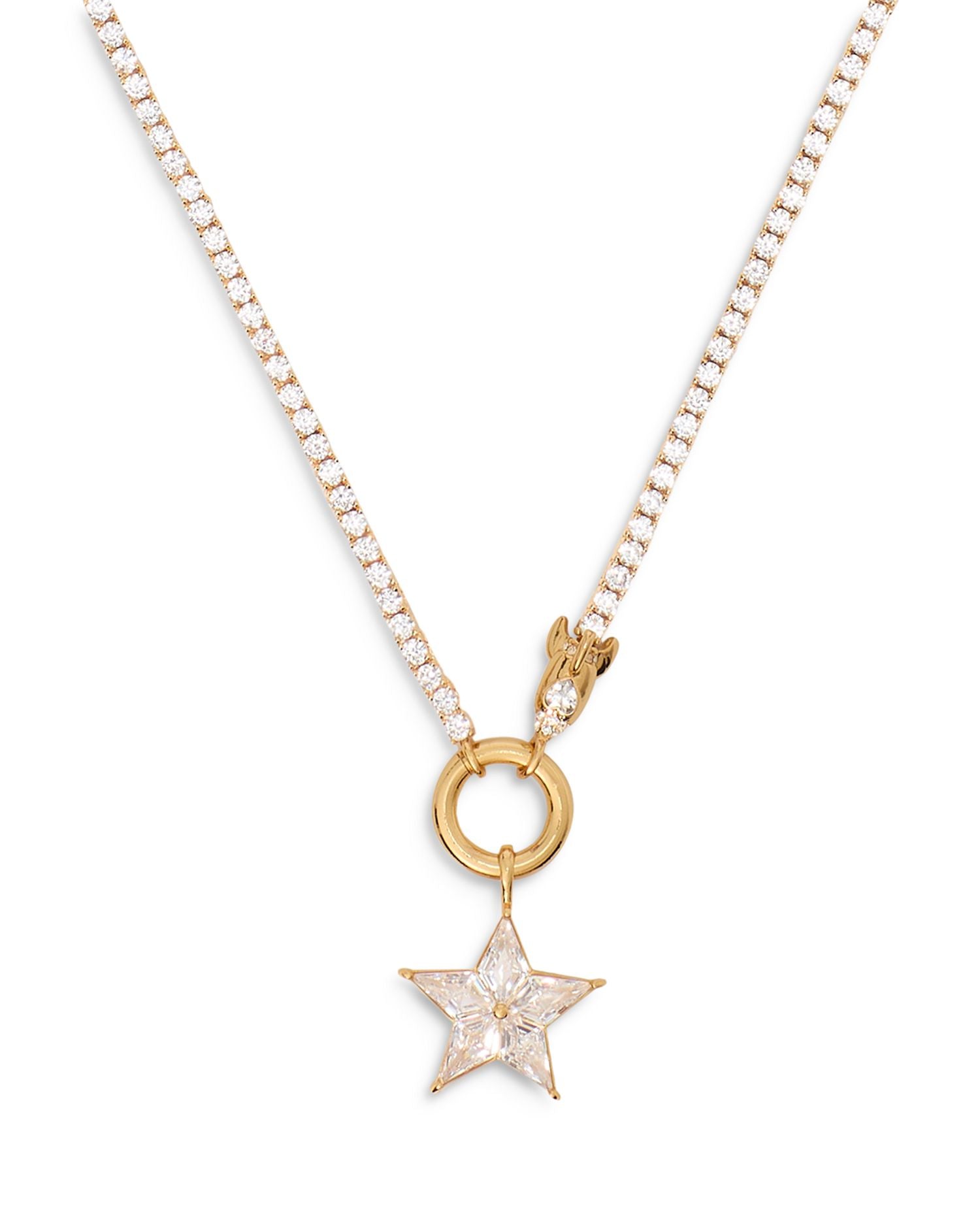 Cubic Zirconia Star Statement Pendant Necklace in Gold Tone, 18'-21'