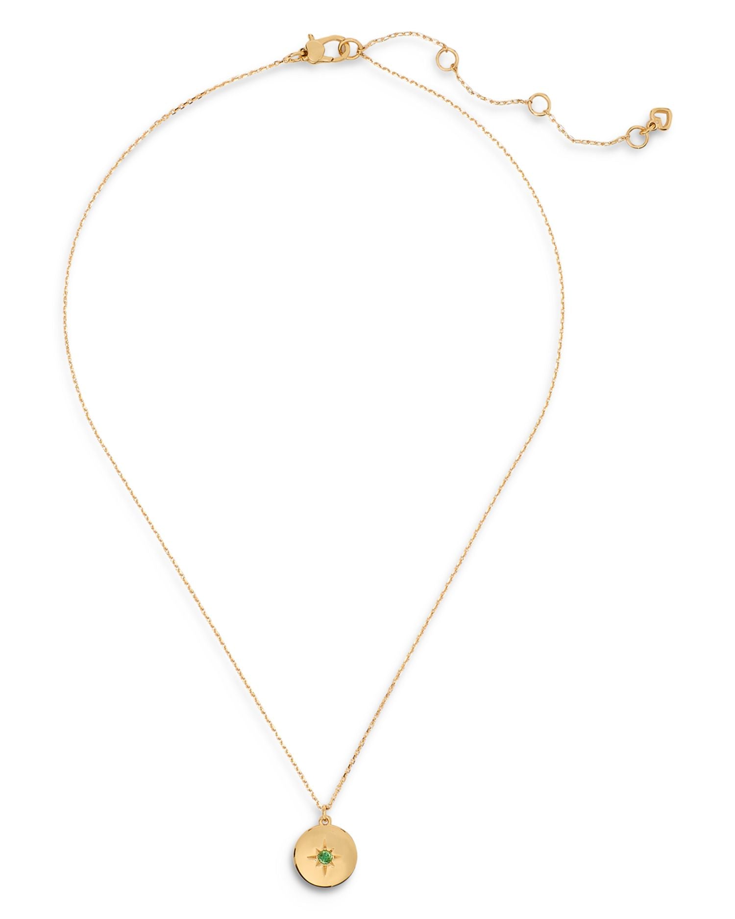 Green Pavé Star Loyalty Etched Medallion Pendant Necklace in Gold Tone, 16'-19'