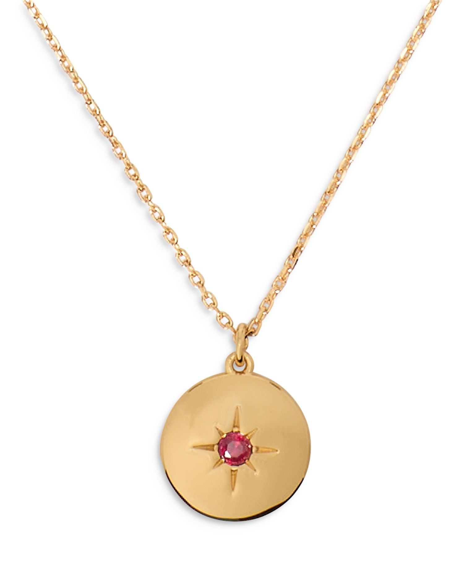 Red Pavé Star Strength Etched Medallion Pendant Necklace in Gold Tone, 16'-19'