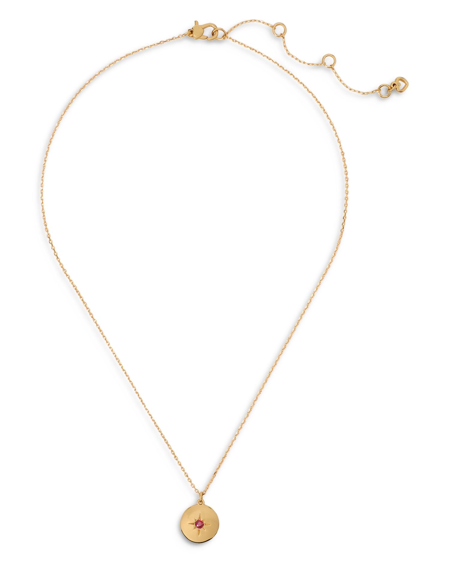 Red Pavé Star Strength Etched Medallion Pendant Necklace in Gold Tone, 16'-19'