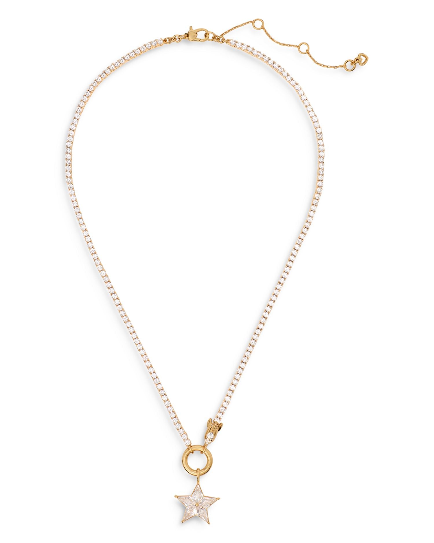 Cubic Zirconia Star Statement Pendant Necklace in Gold Tone, 18'-21'