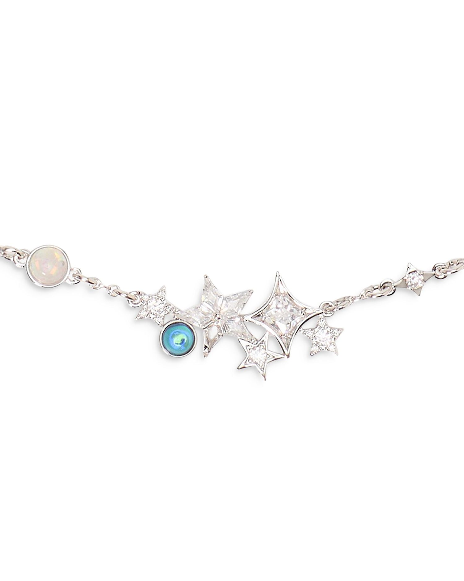 Mixed Stone Star Collar Necklace in Silver Tone, 16'-19'