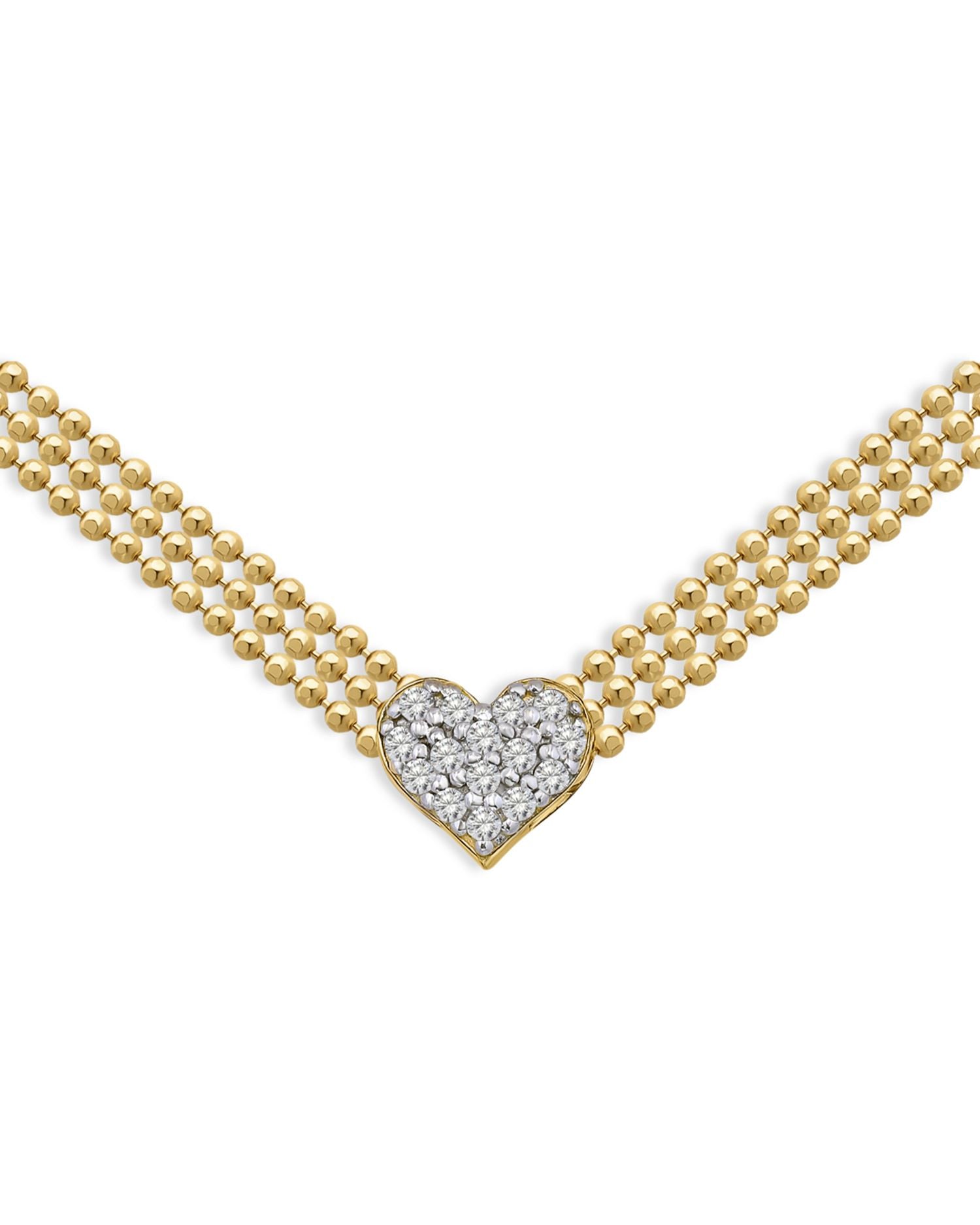 Pavé Heart Triple Ball Chain Pendant Necklace in Rhodium Plated & 18K Gold Plated Sterling Silver, 16'-18' - Exclusive