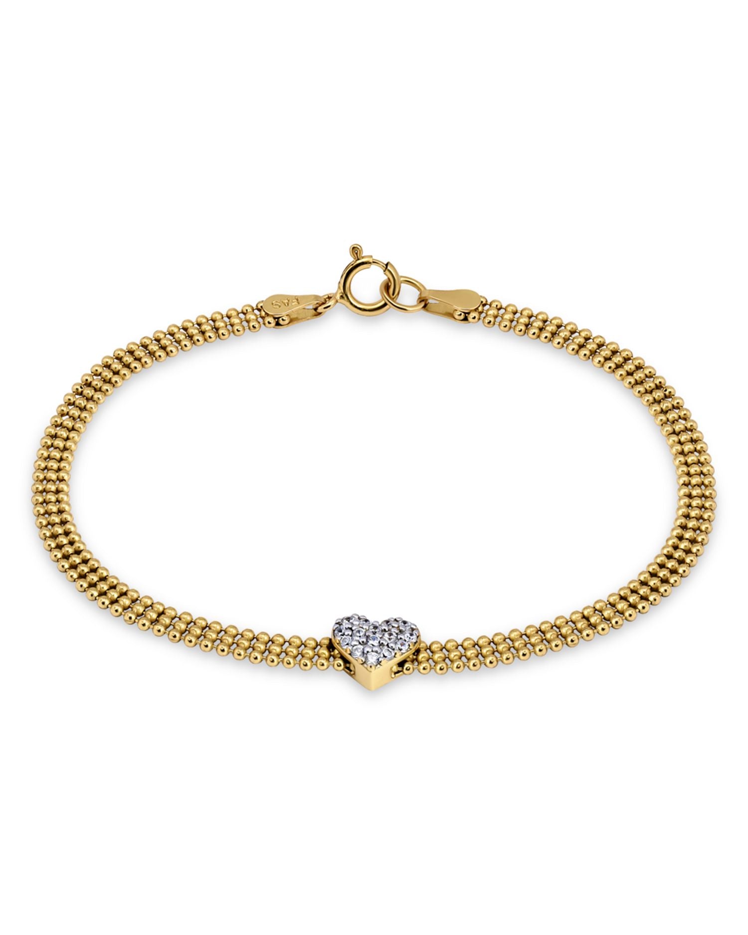 Pavé Heart Triple Ball Chain Flex Bracelet in Rhodium Plated & 18K Gold Plated Sterling Silver - Exclusive
