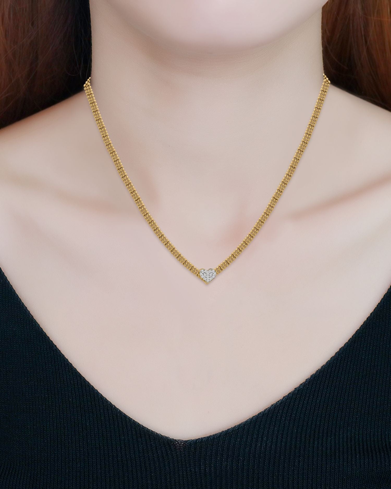 Pavé Heart Triple Ball Chain Pendant Necklace in Rhodium Plated & 18K Gold Plated Sterling Silver, 16'-18' - Exclusive