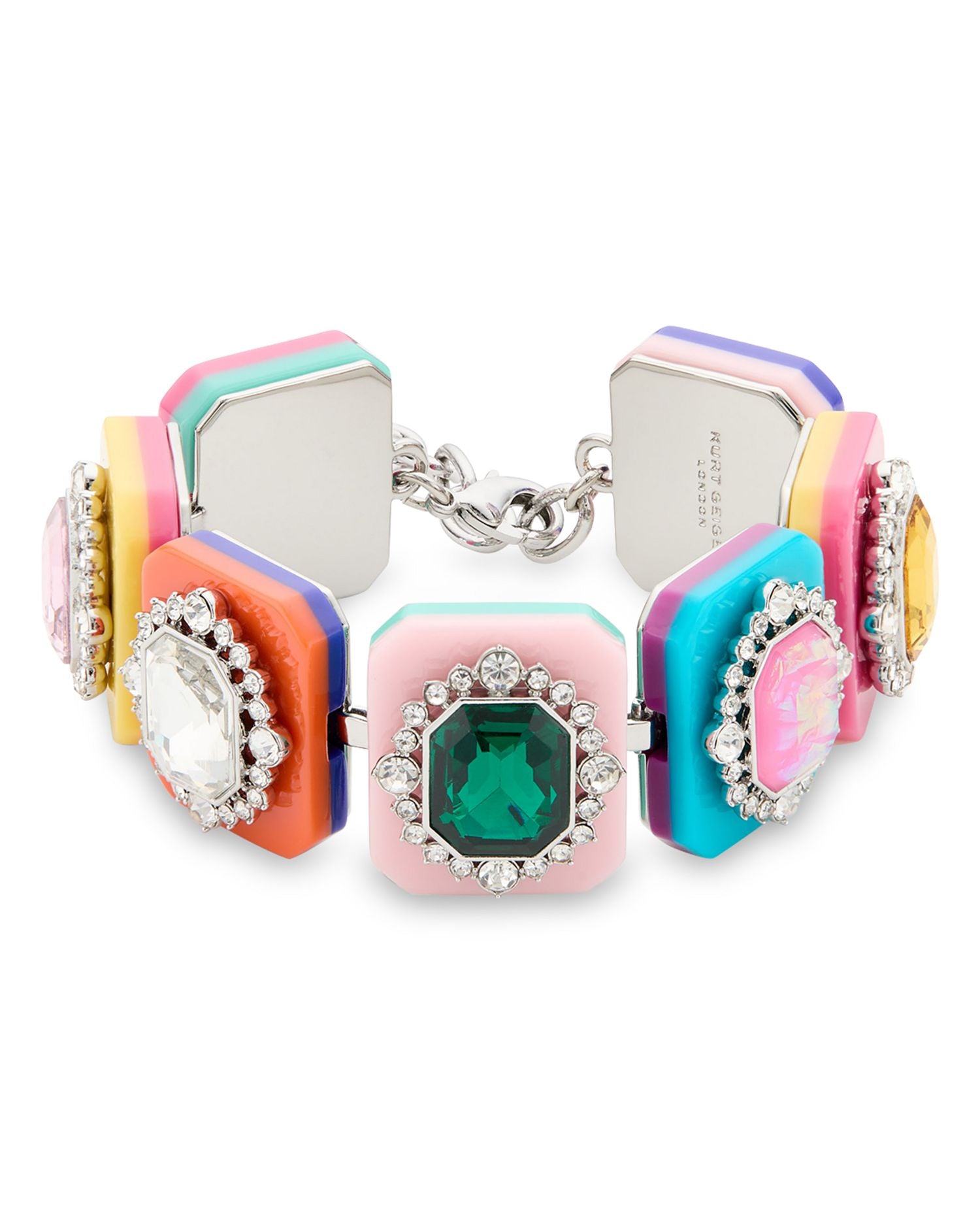 Multicolor Framed Crystal Flex Bracelet in Rhodium Plated