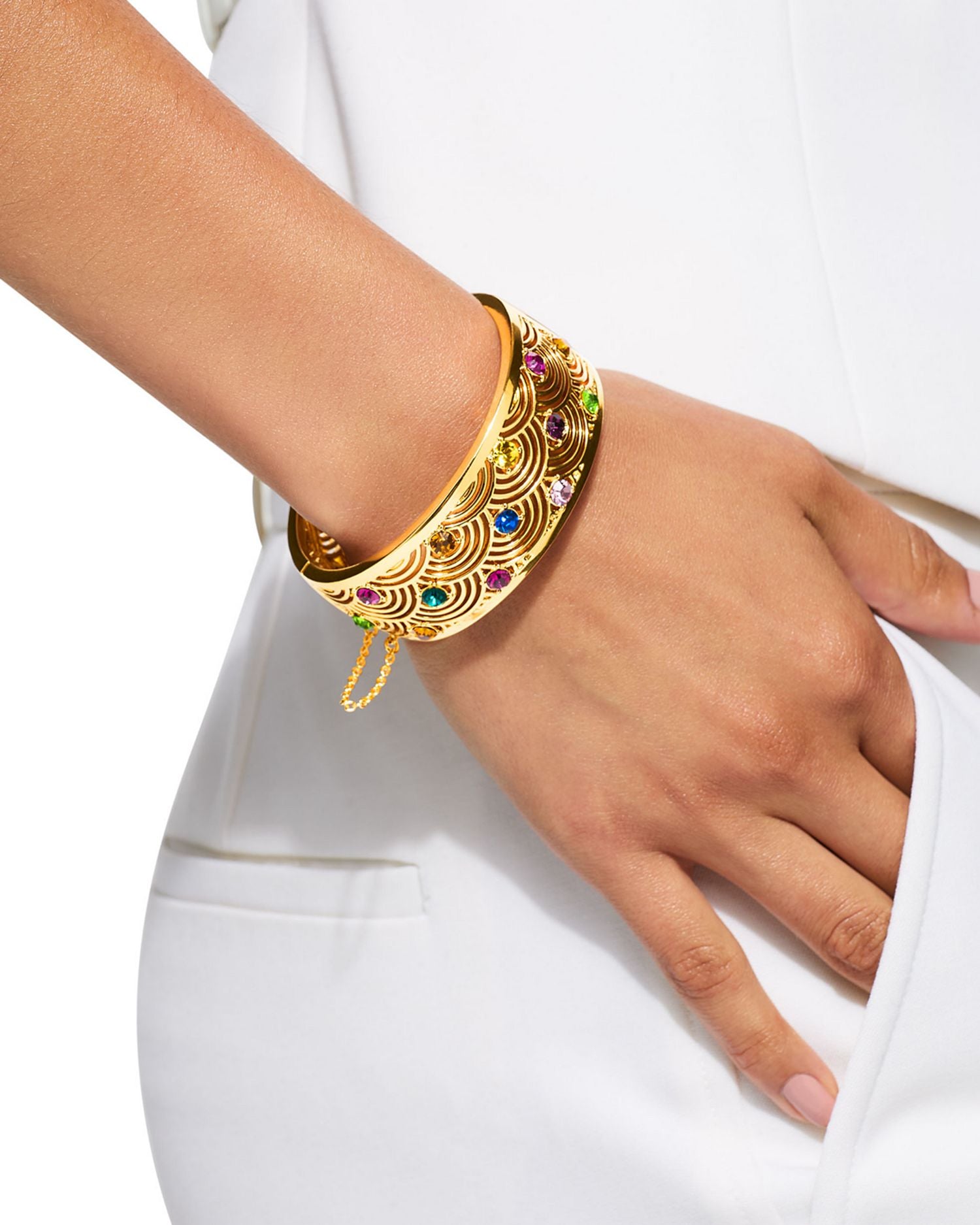 Signature Southbank Multicolor Crystal Textured Bangle Bracelet in Gold Tone