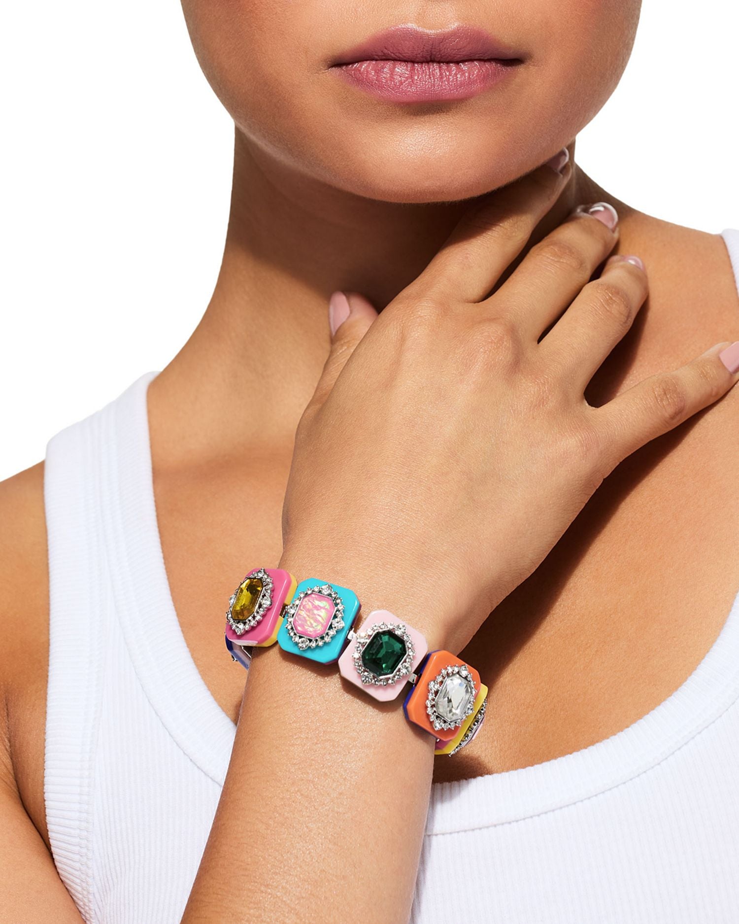 Multicolor Framed Crystal Flex Bracelet in Rhodium Plated
