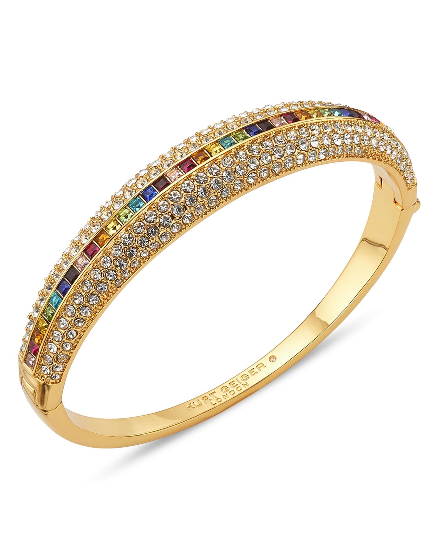 Pavé Dome Multicolor Crystal Bangle Bracelet in Gold Tone