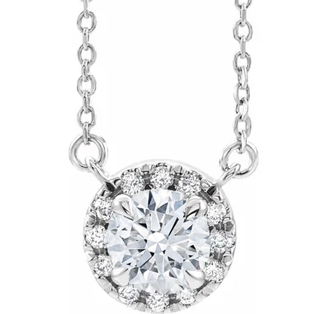 1/2 Ct Lab Grown Diamond Halo Necklace 14K White Gold