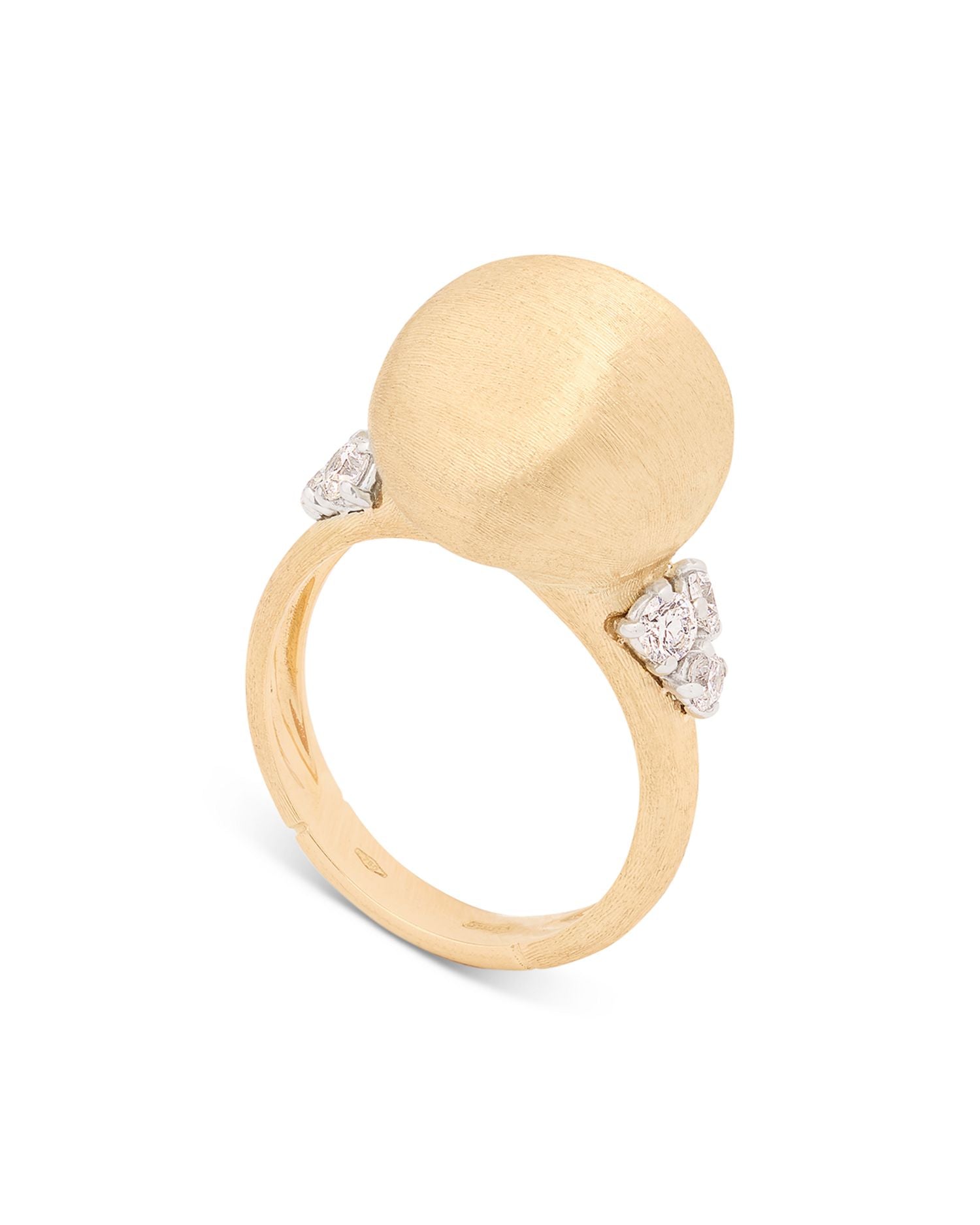 18K White & Yellow Gold Africa Diamond Textured Bead Statement Ring