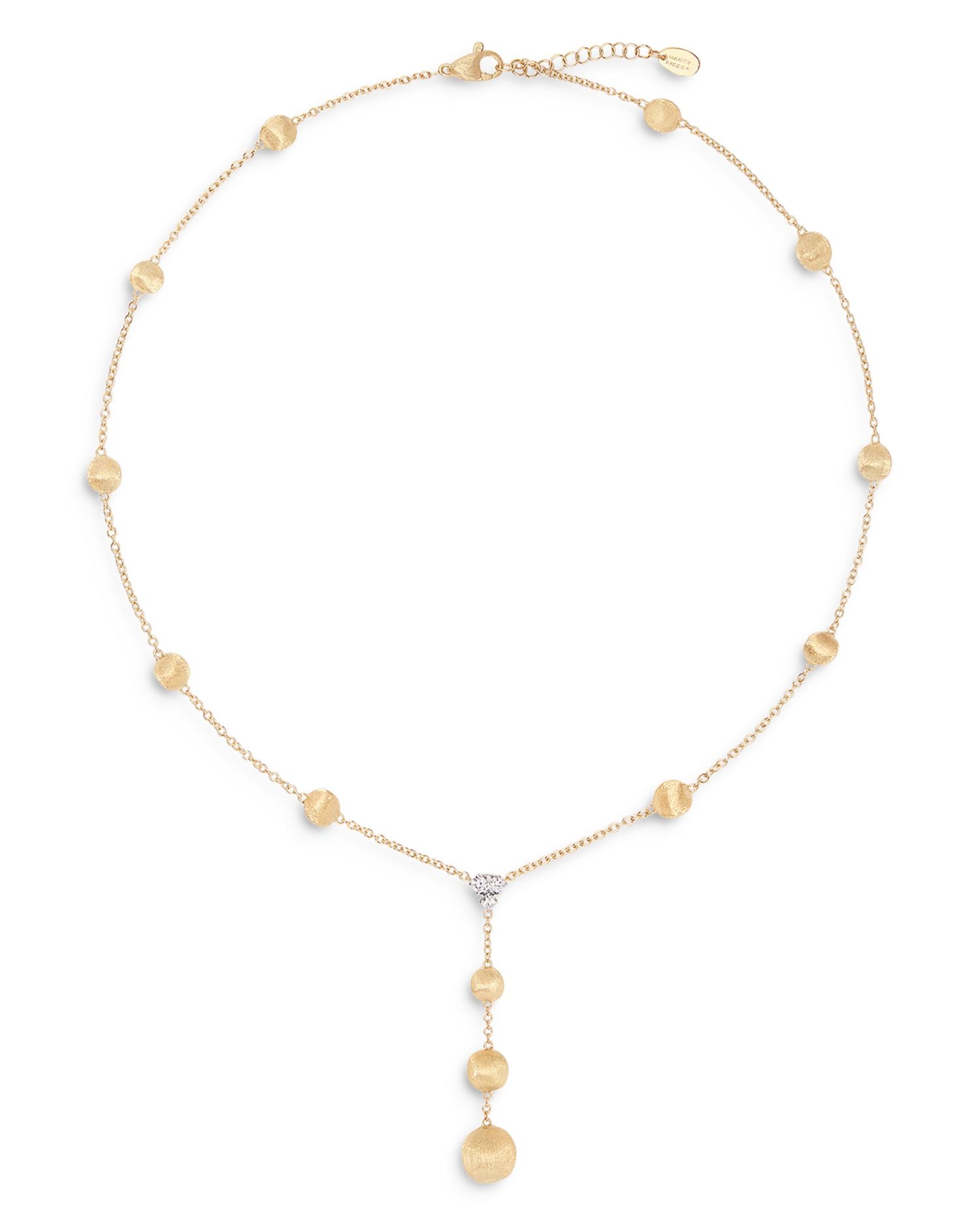 18K White & Yellow Gold Africa Diamond Cluster & Textured Bead Lariat Necklace, 16.5-18"