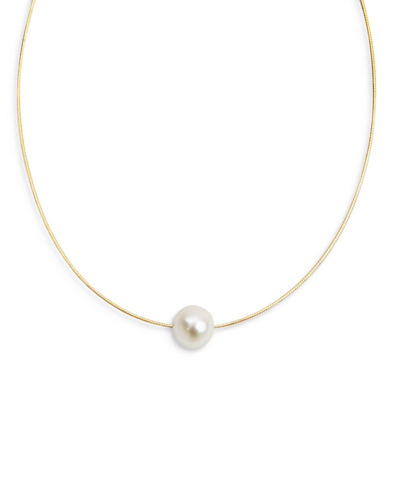 Single Cultured Freshwater Pearl Statement Necklace in 18K Gold Plated Sterling Silver, 16'-18'
