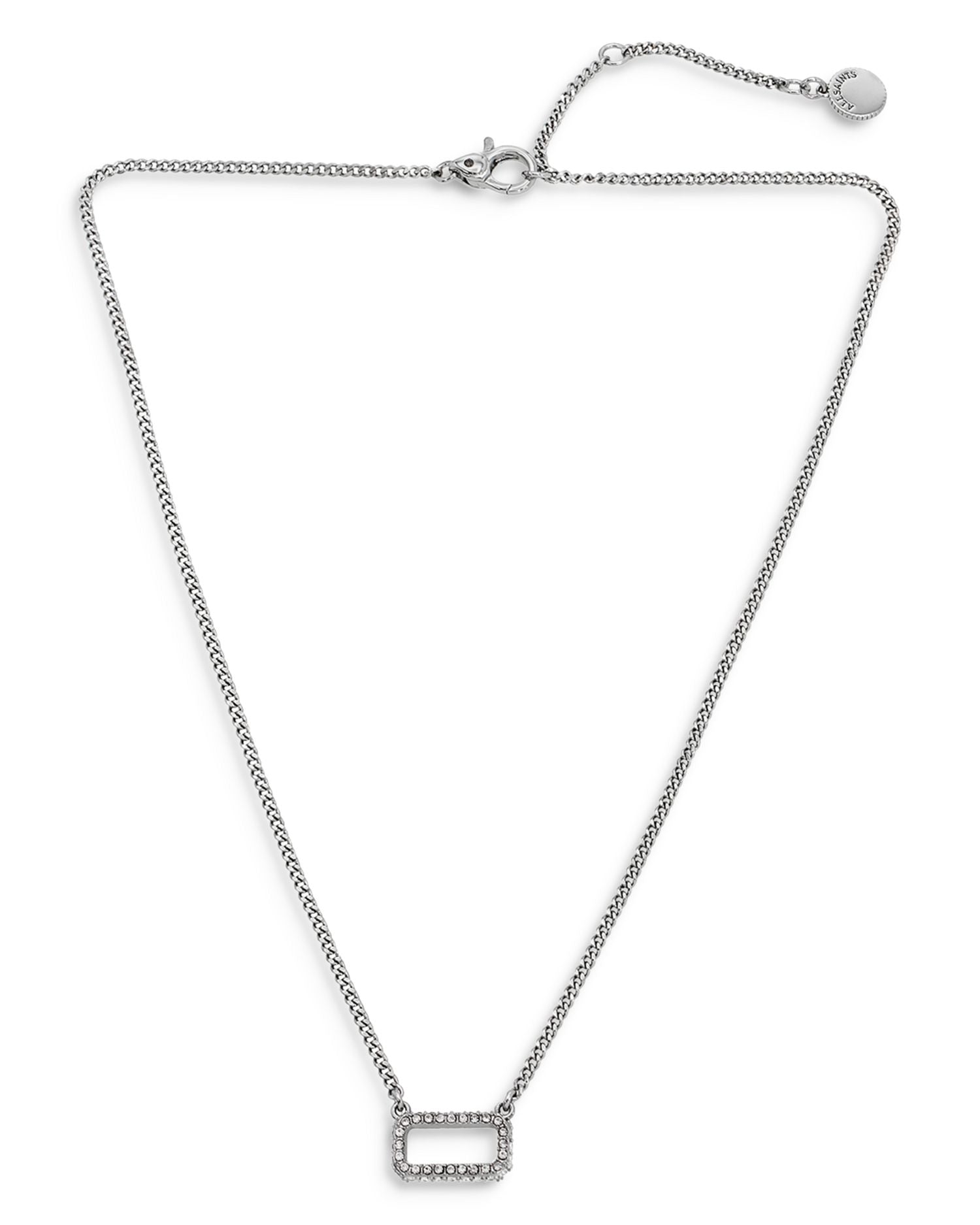 Pavé Geometric Link Pendant Necklace in Rhodium Plated, 16'-18'