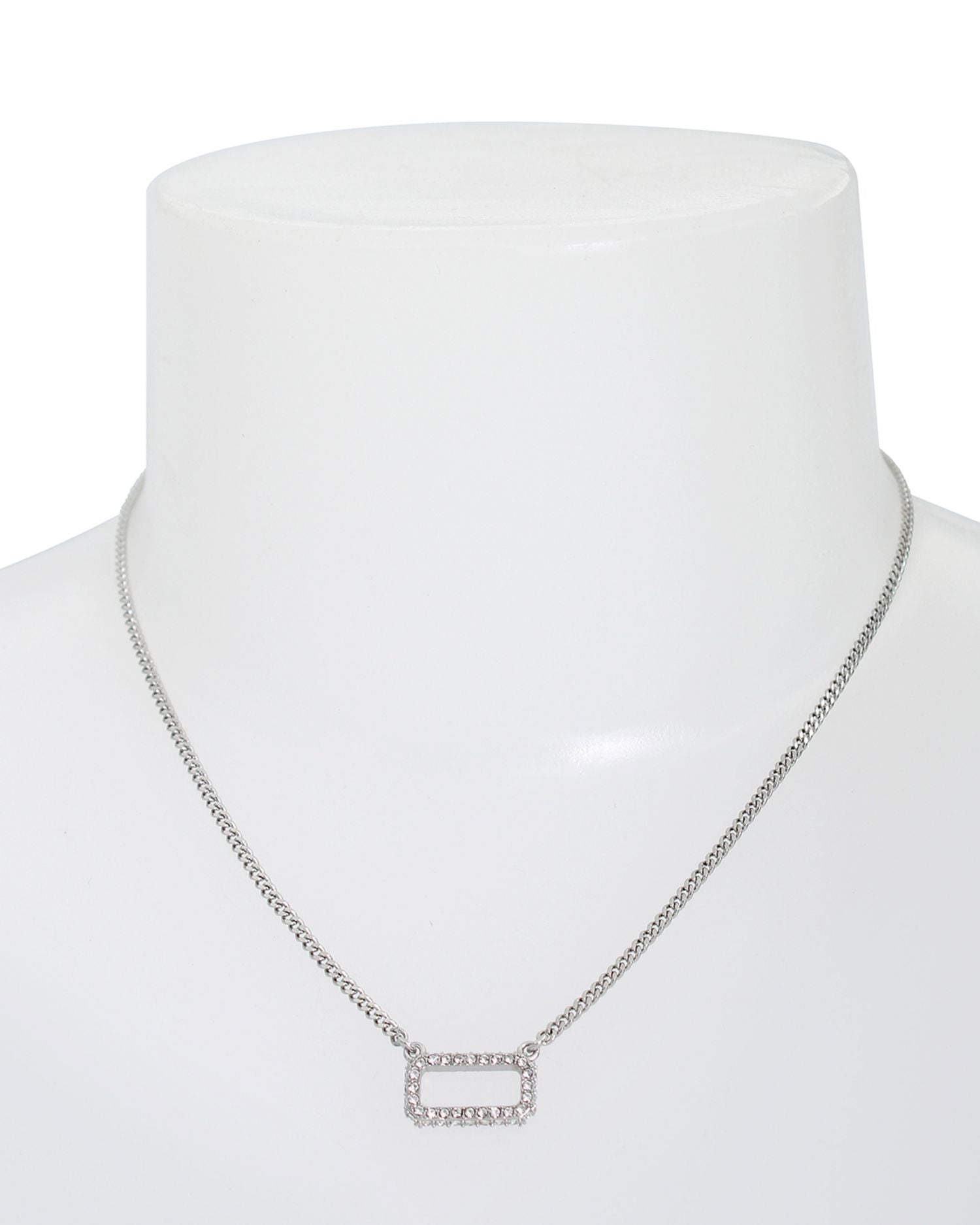 Pavé Geometric Link Pendant Necklace in Rhodium Plated, 16'-18'