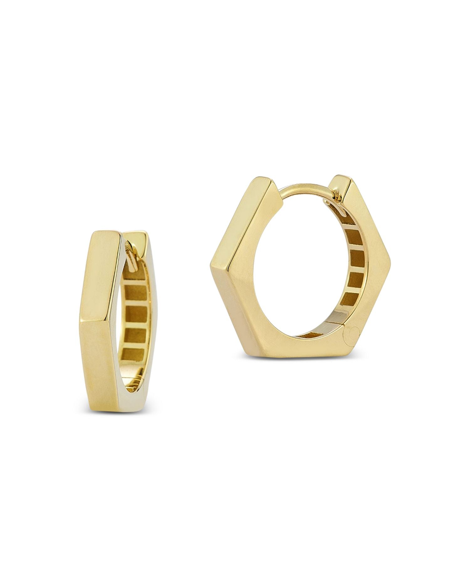 14K Yellow Gold Hexagon Small Hoop Earrings