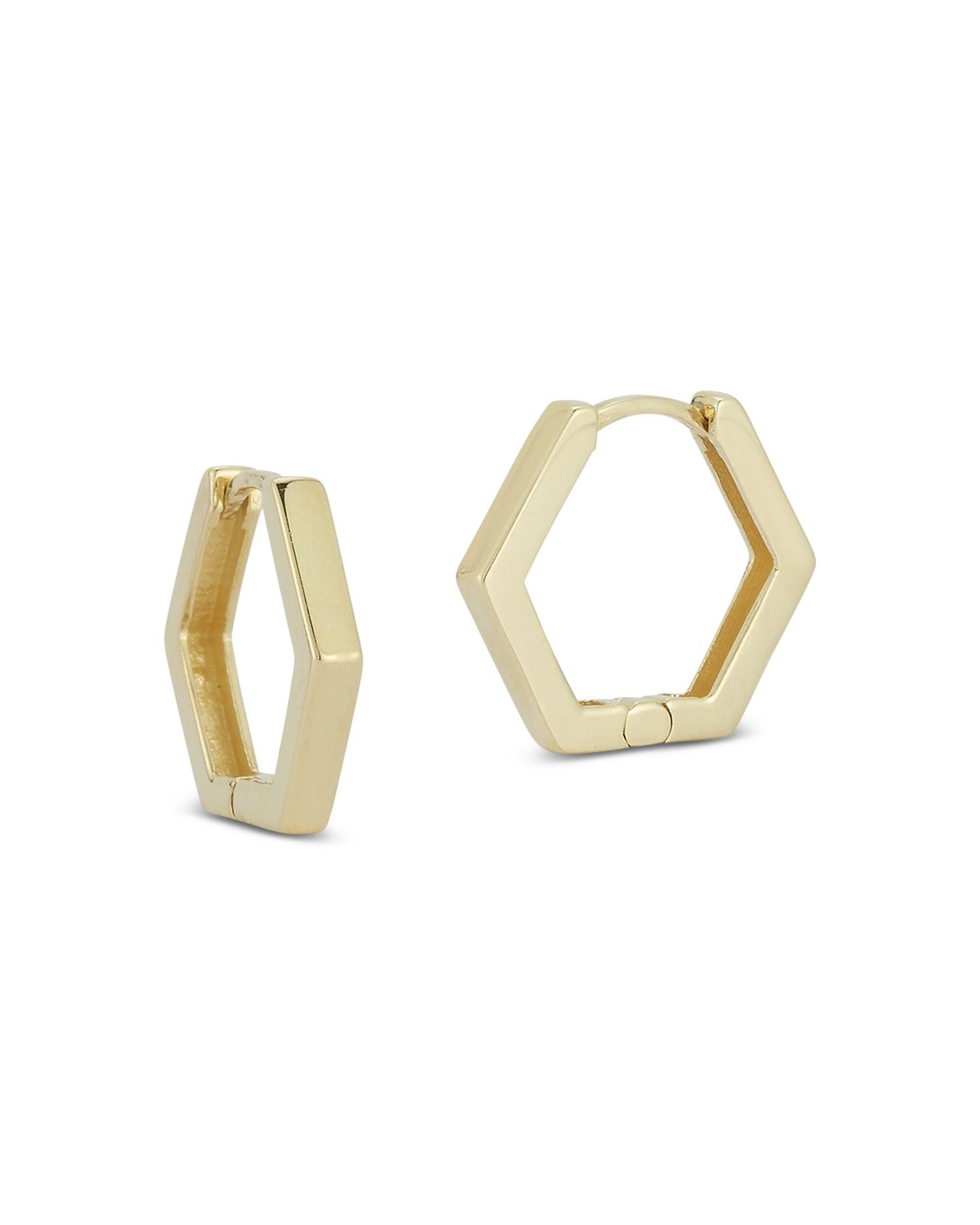 14K Yellow Gold Octagon Huggie Hoop Earrings