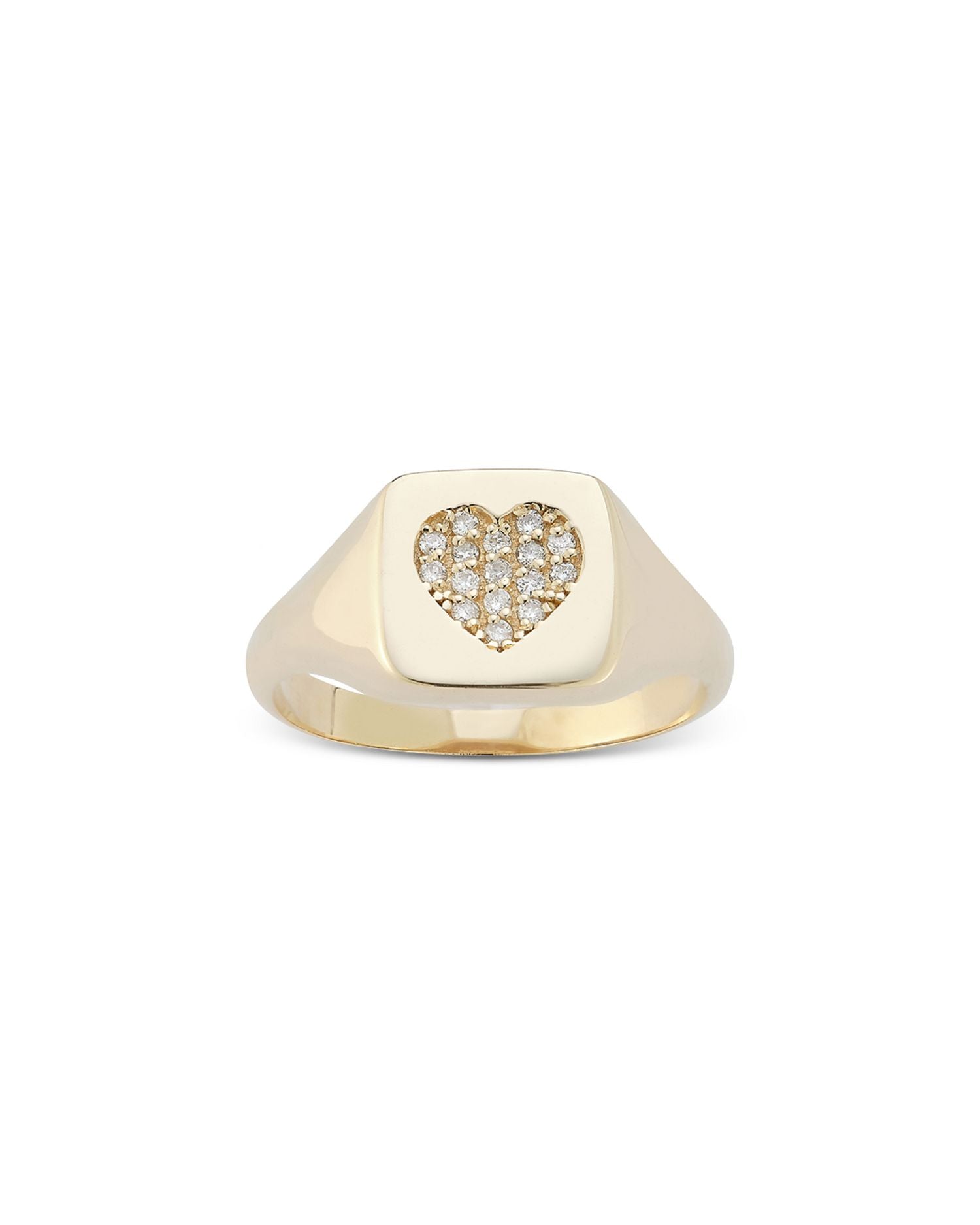 14K Yellow Gold Diamond Pavé Heart Signet Ring