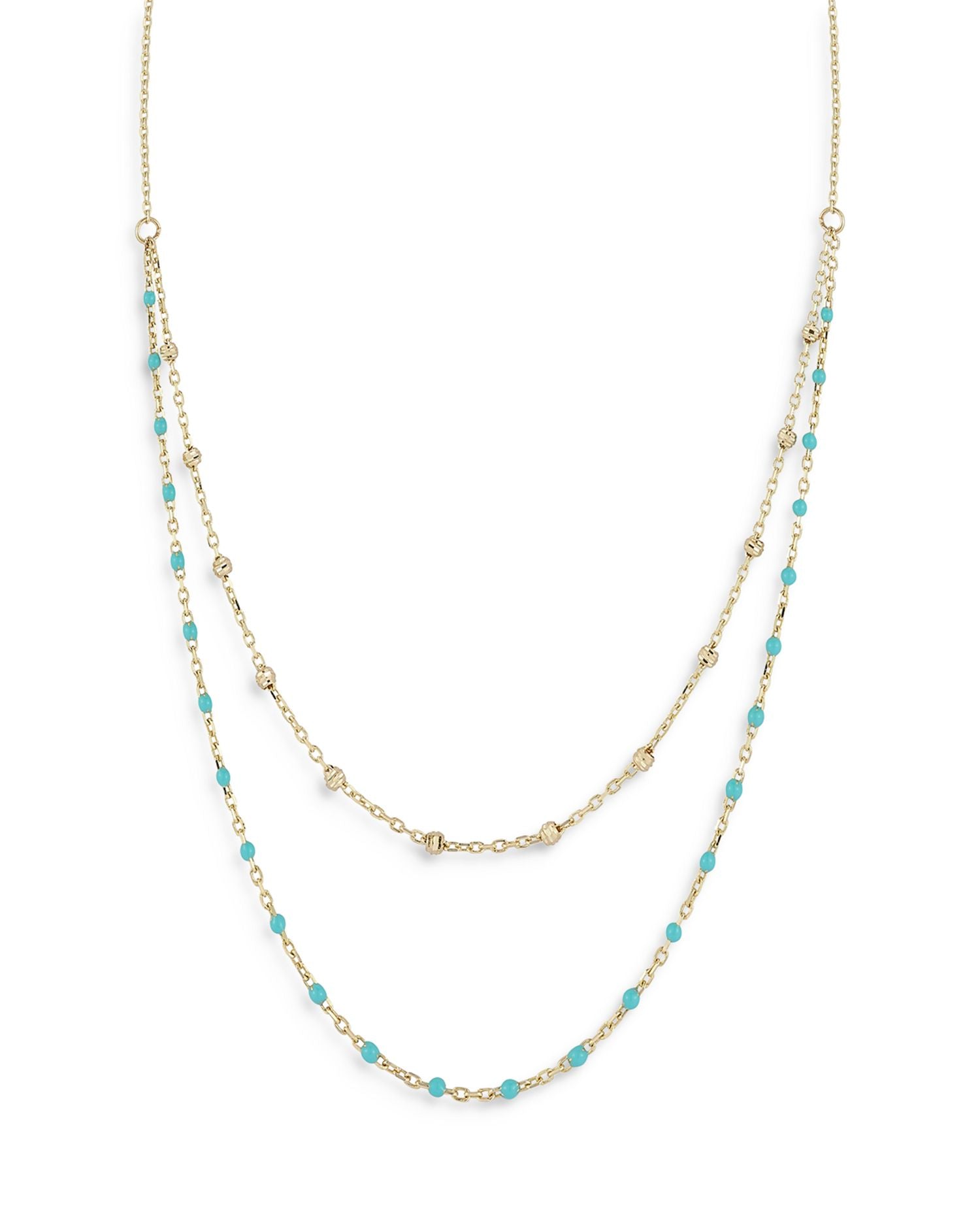 14K Yellow Gold Blue Bead Layered Necklace, 16"-18"