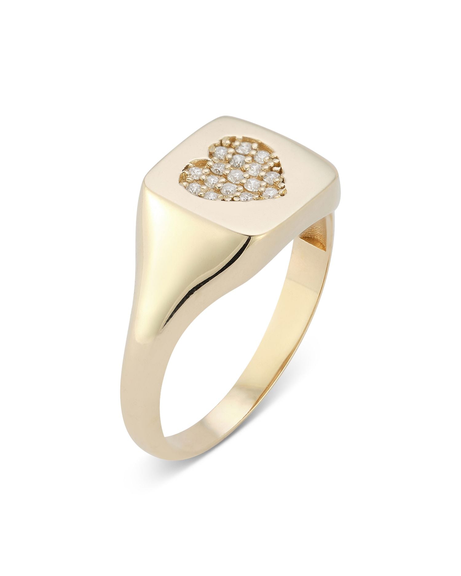 14K Yellow Gold Diamond Pavé Heart Signet Ring