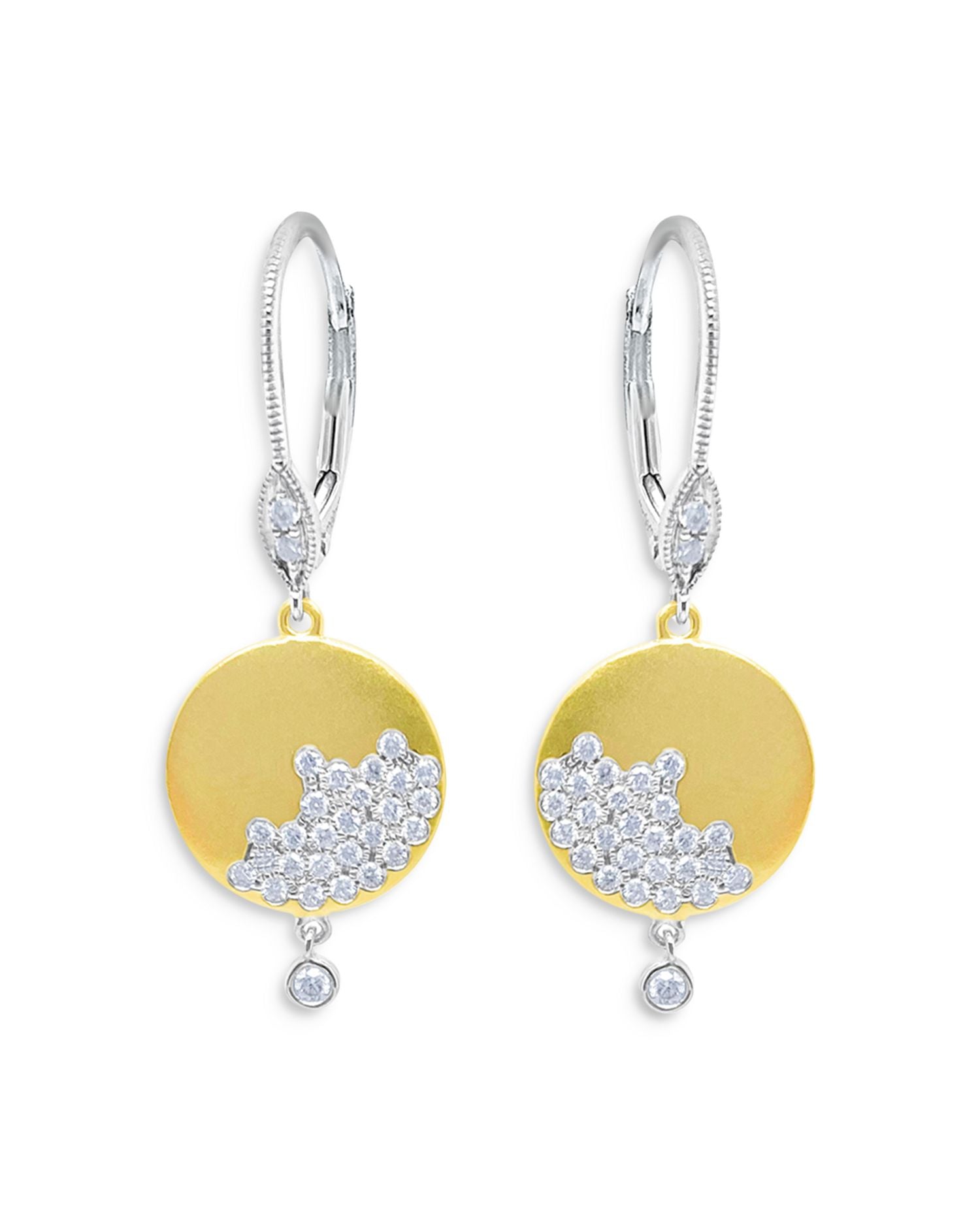 14K White & Yellow Gold Diamond Disc Drop Earrings