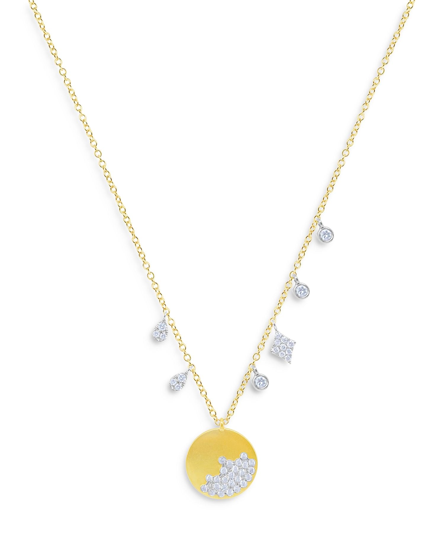 14K White & Yellow Gold Diamond Disc & Dangle Pendant Necklace, 16-18'