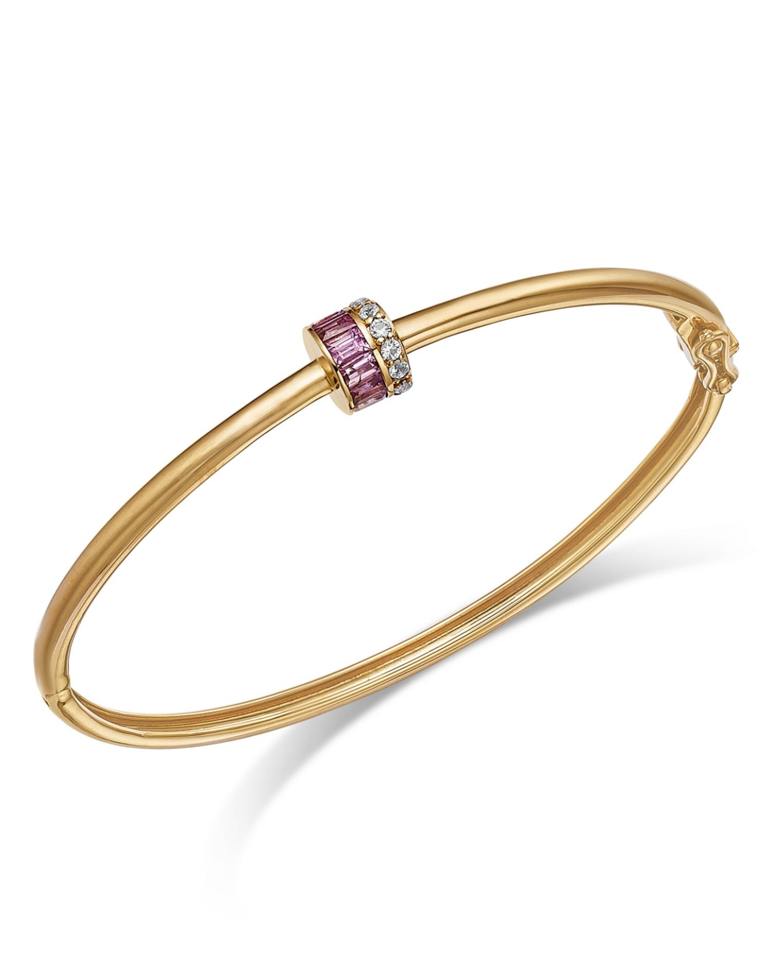 14K Yellow Gold Wicked Pink Sapphire & White Topaz Bangle Bracelet