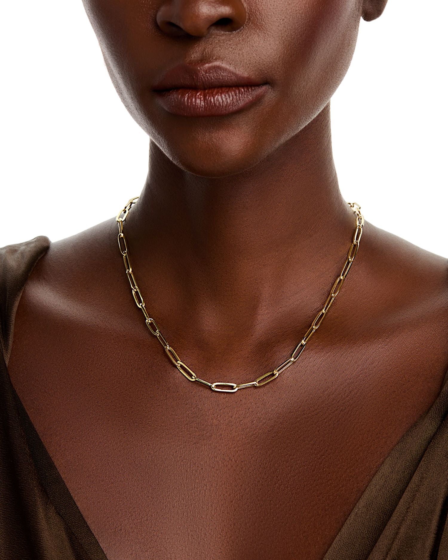 14K Yellow Gold Paperclip Lite Link Chain Necklace, 18'