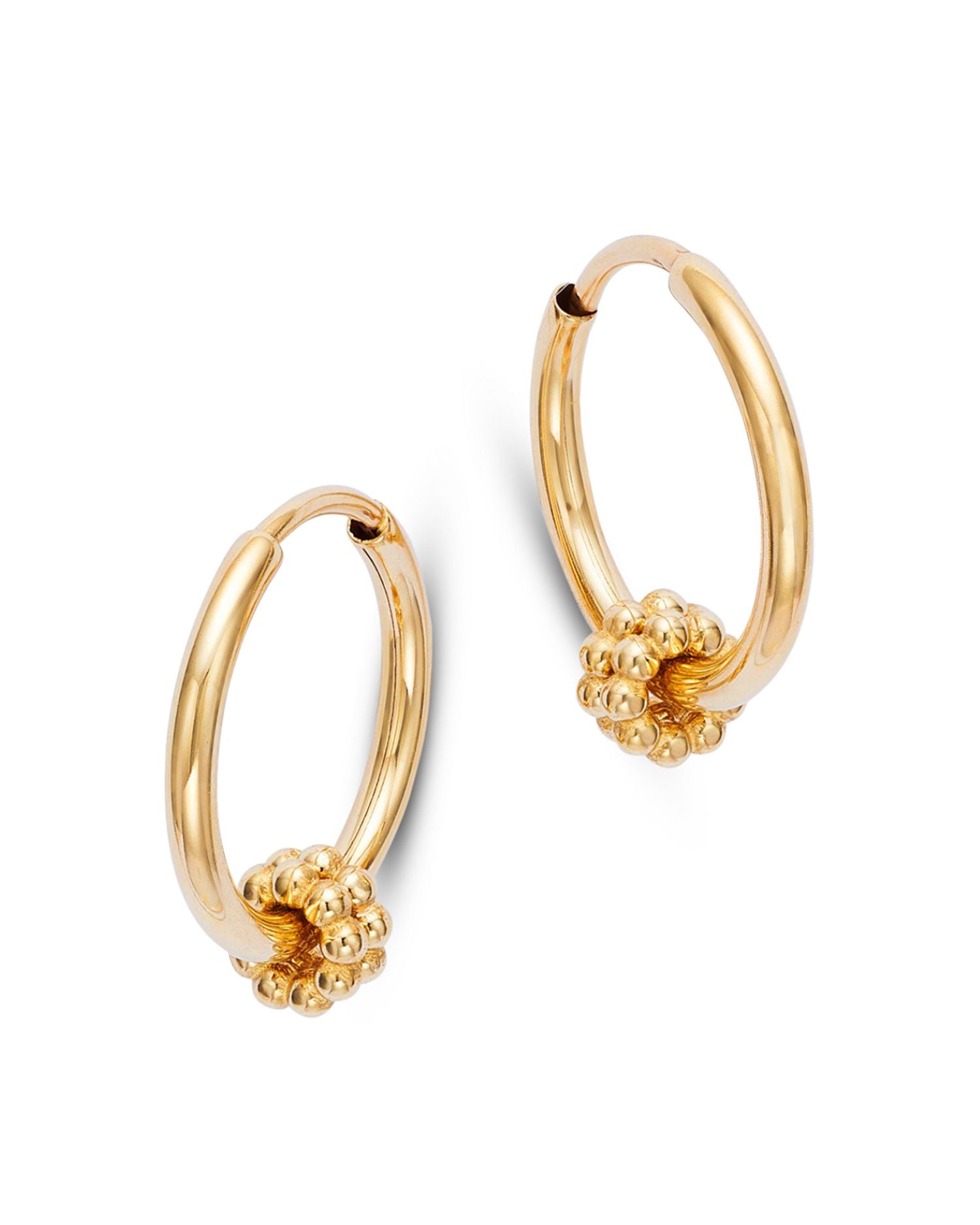 14K Yellow Gold Beaded Small Endless Hoop Earrings