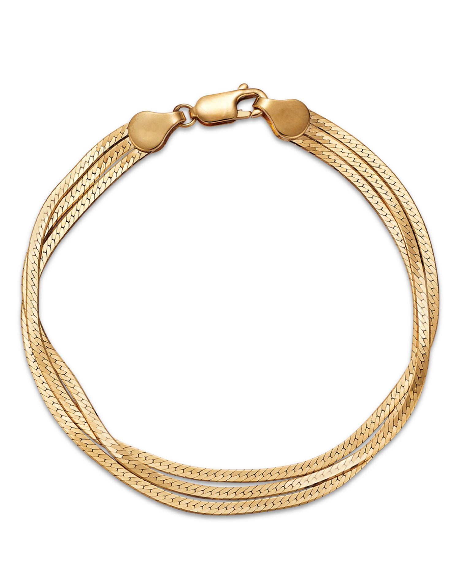 Herringbone Link Three Strand Bracelet in 14K Yellow Gold