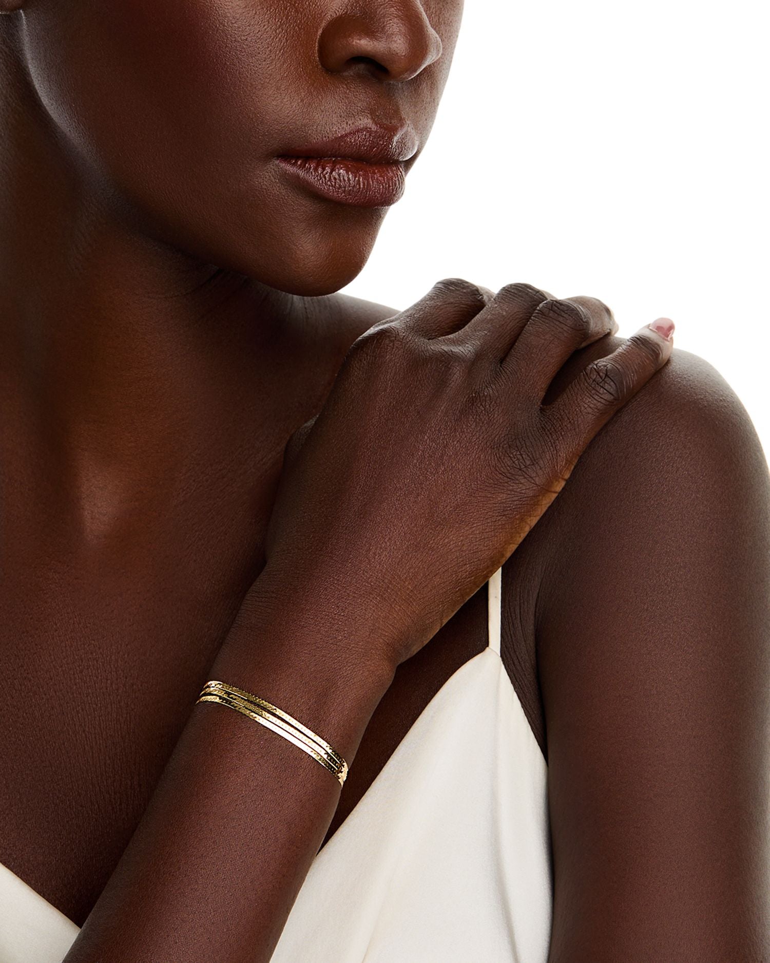 Herringbone Link Three Strand Bracelet in 14K Yellow Gold