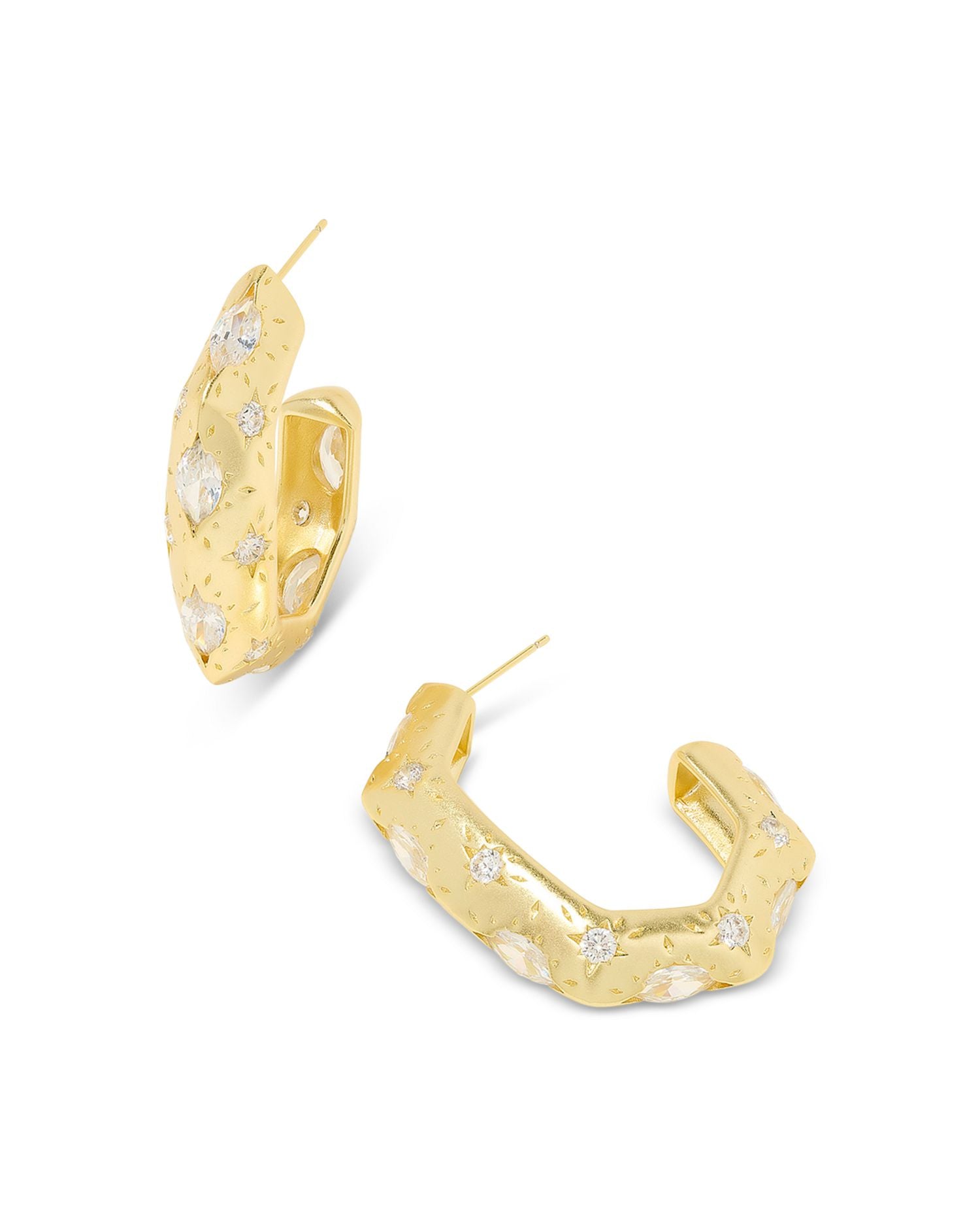 Holland Pavé Star Geometric Hoop Earrings in 14K Gold Plated