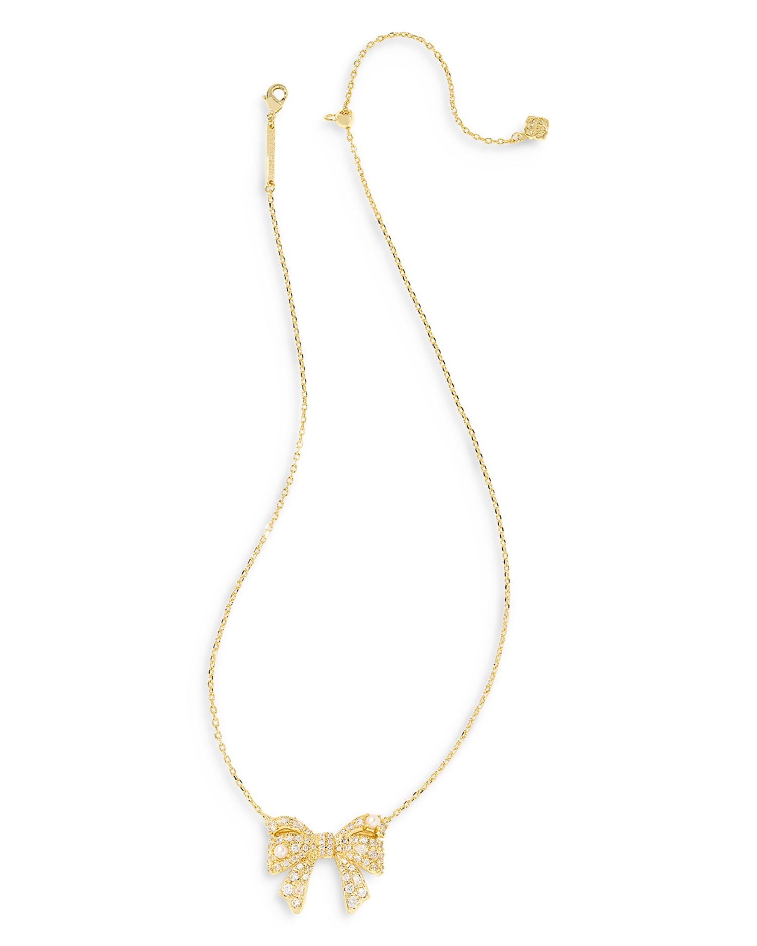 Krista Cubic Zirconia & Cultured Freshwater Pearl Bow Adjustable Pendant Necklace in Gold Tone, 19'