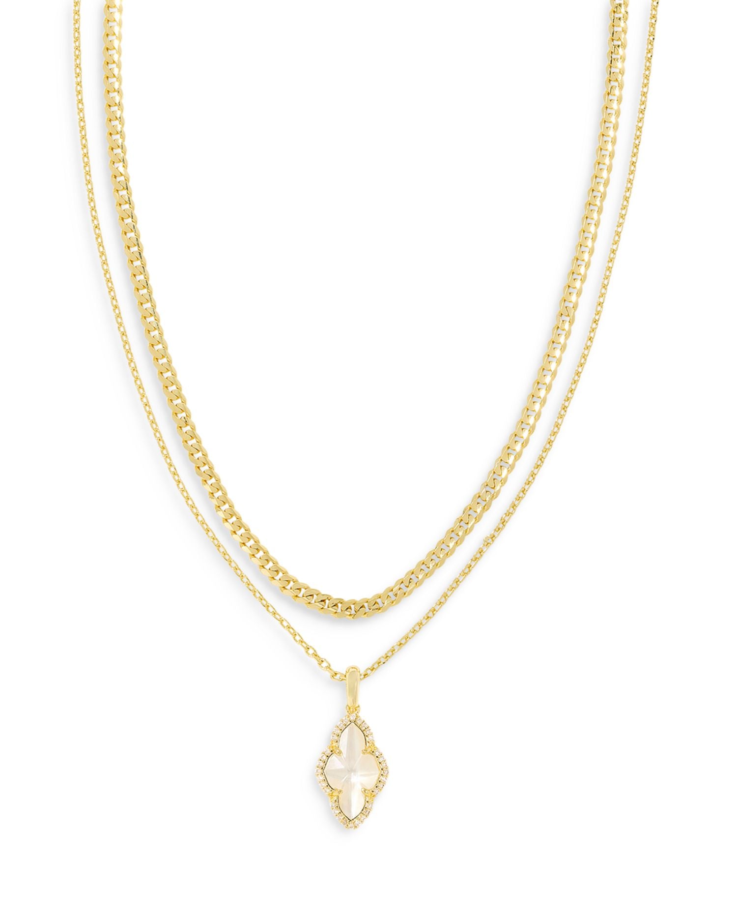 Abbie Pavé Framed Stone Convertible Layered Pendant Necklace in 14K Gold Plated, 16'-19'