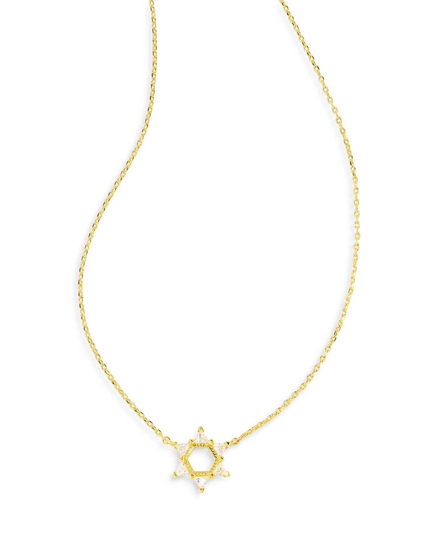 Cubic Zirconia Star Of David Adjustable Pendant Necklace in 14K Gold Plated, 19'