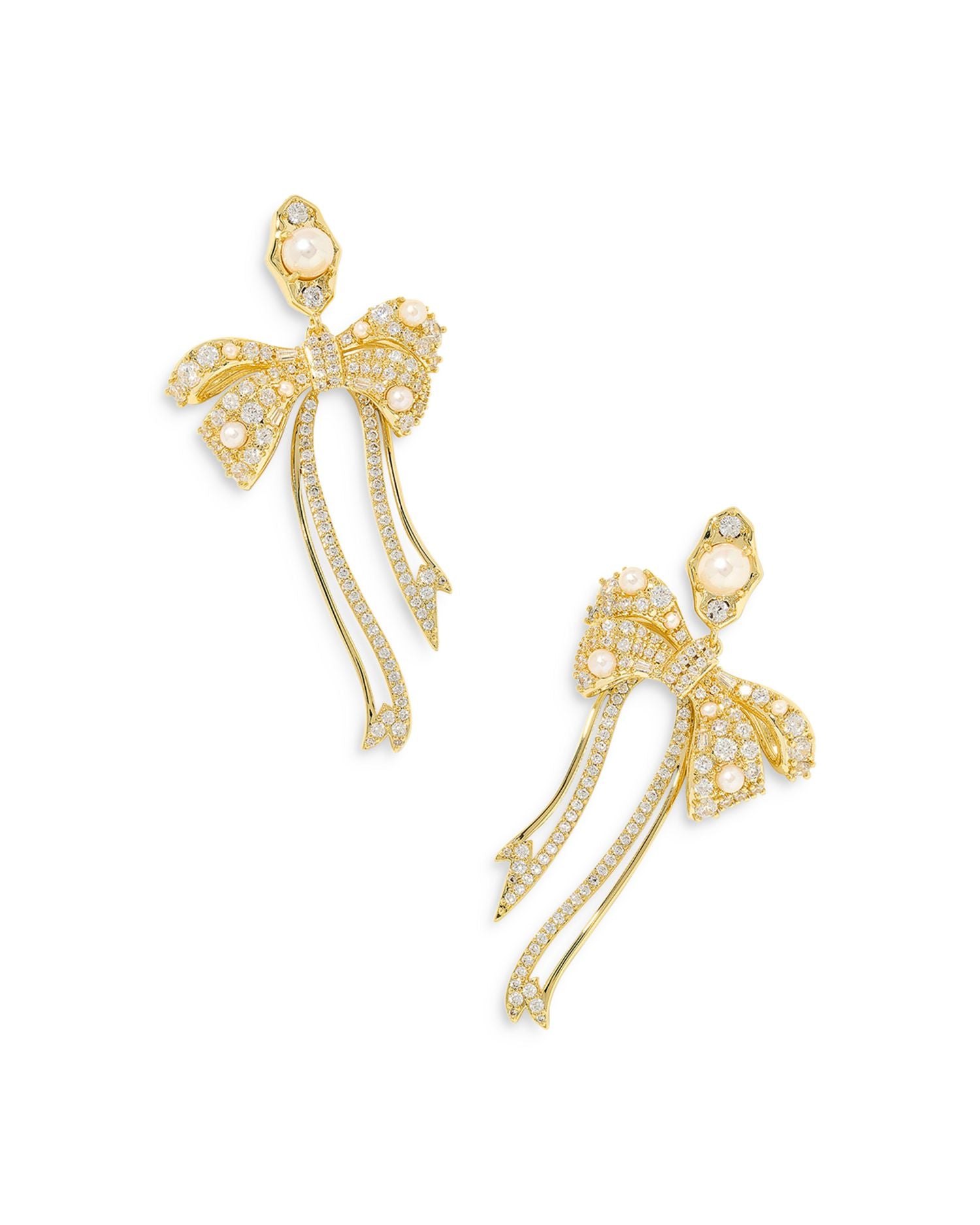 Krista Cubic Zirconia & Cultured Freshwater Pearl Bow Statement Earrings in Gold Tone